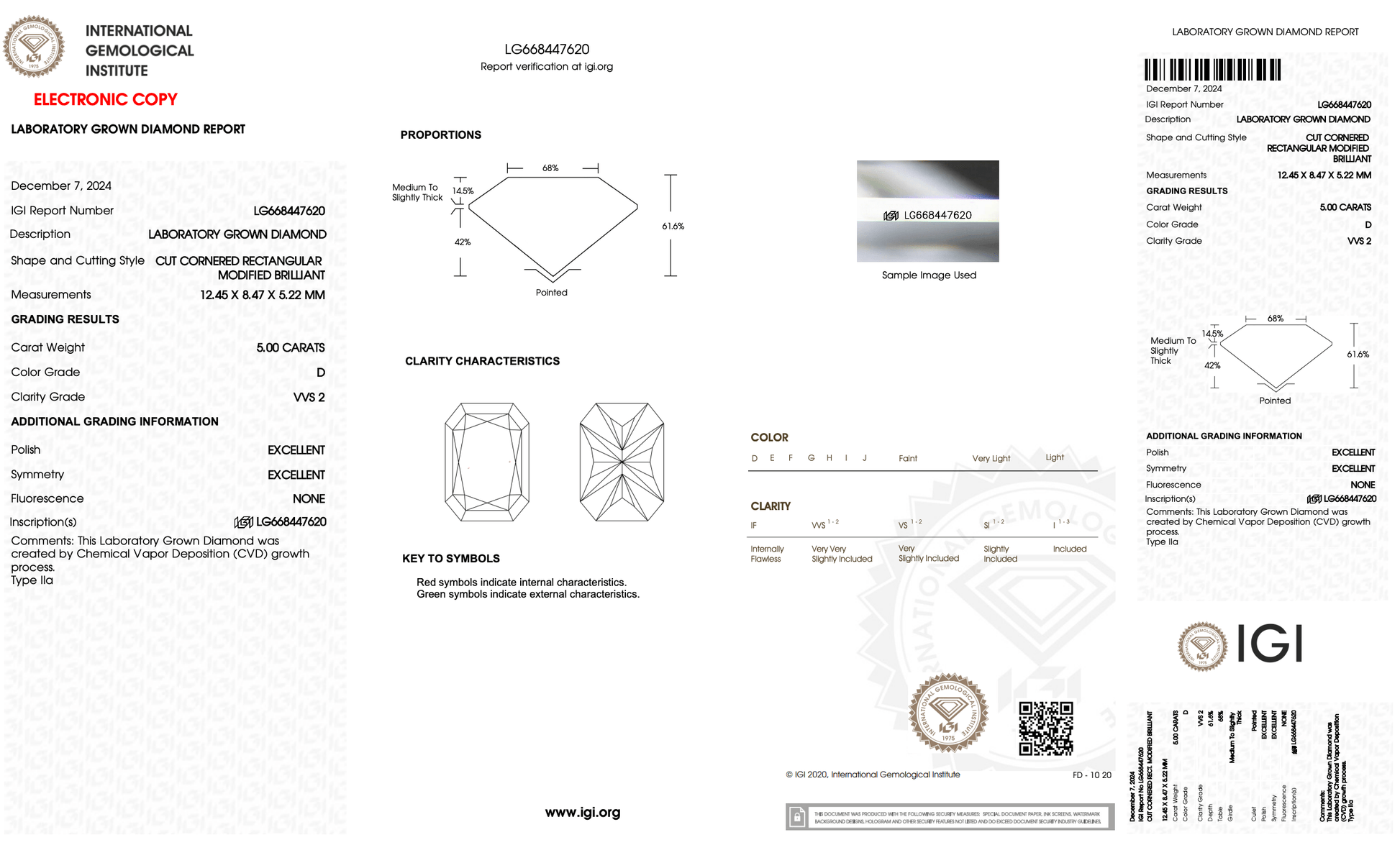 Diamond grading report with diagrams.