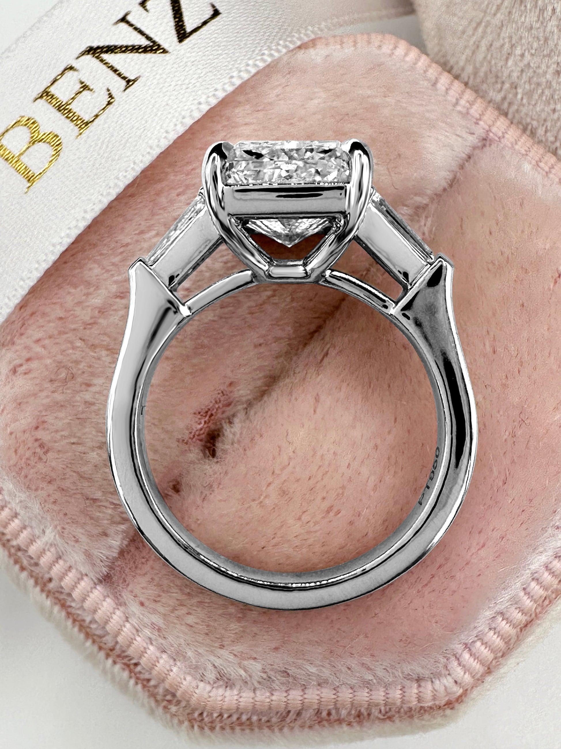 Elongated radiant cut lab grown diamond engagement ring