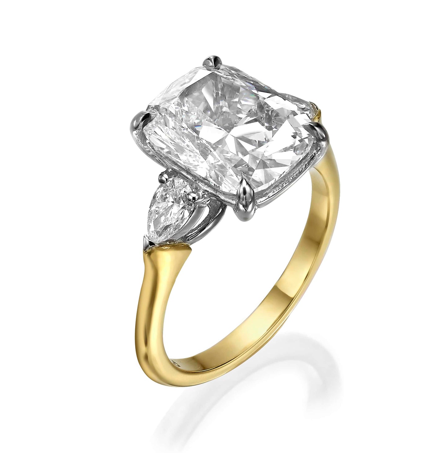 5.41 Carats Lab Grown Elongated Cushion Cut with Pear shaped Side Stones Diamond Engagement Ring
