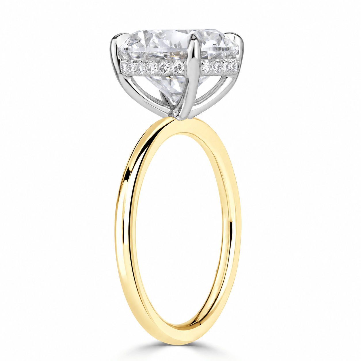 3.19 Carats Lab Grown Round Brilliant Cut Two Tone Solitaire Hidden Halo Diamond Engagement Ring