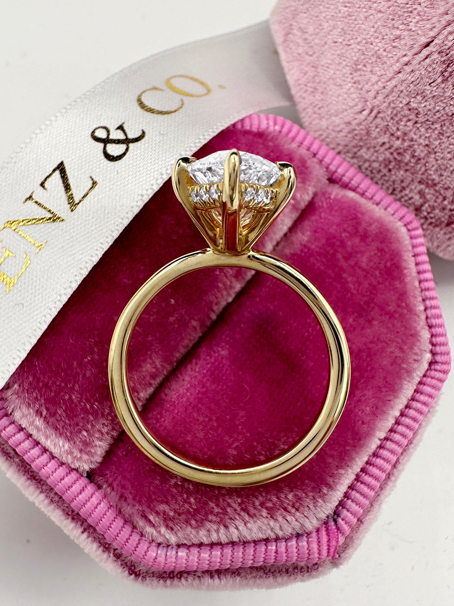 5ct Marquis cut lab grown diamond hidden halo engagement ring