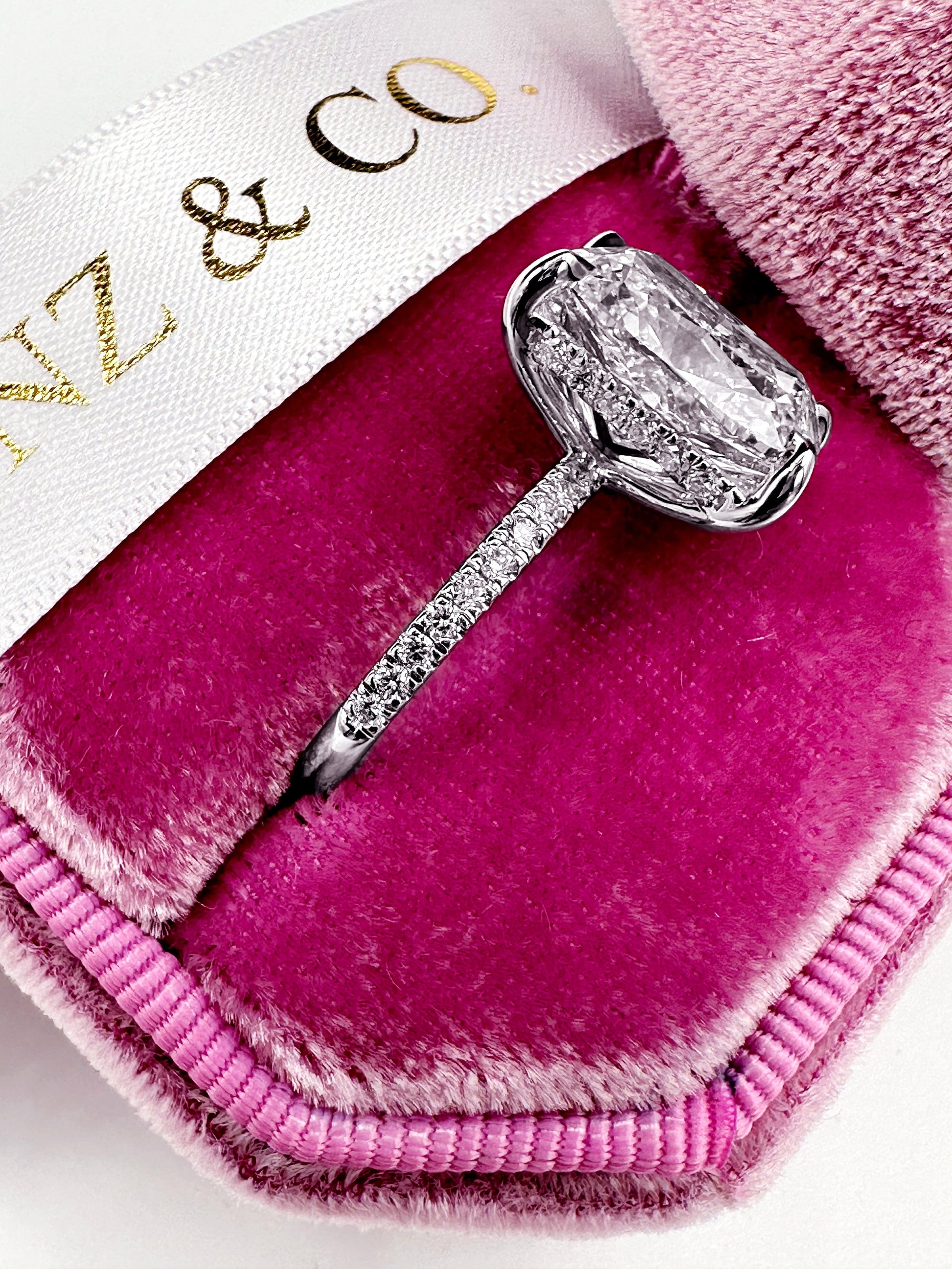 5ct elongated cushion cut lab grown diamond ring in 14k white gold