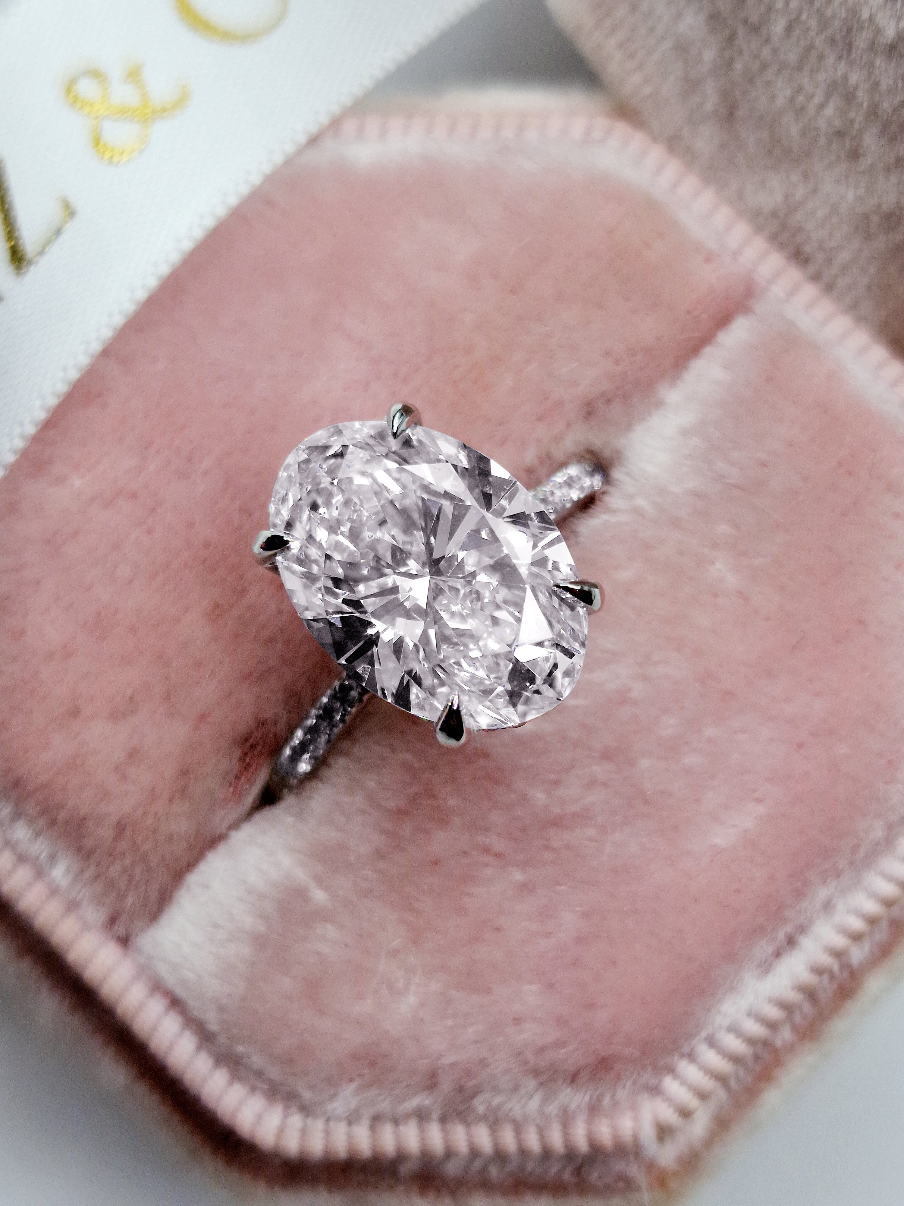 5.51 Carats Lab Grown Oval Cut Micropaved Side Stones Hidden Halo Diam