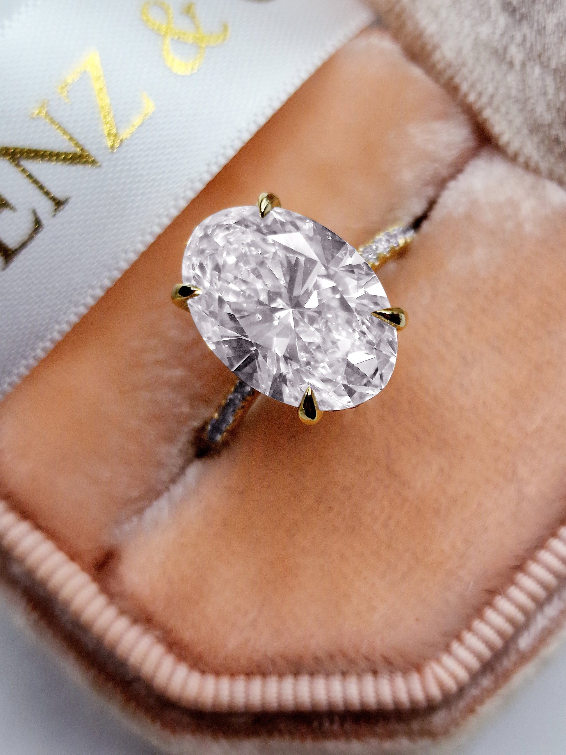 5ct Oval Diamond Hidden Halo Ring in Yellow Gold