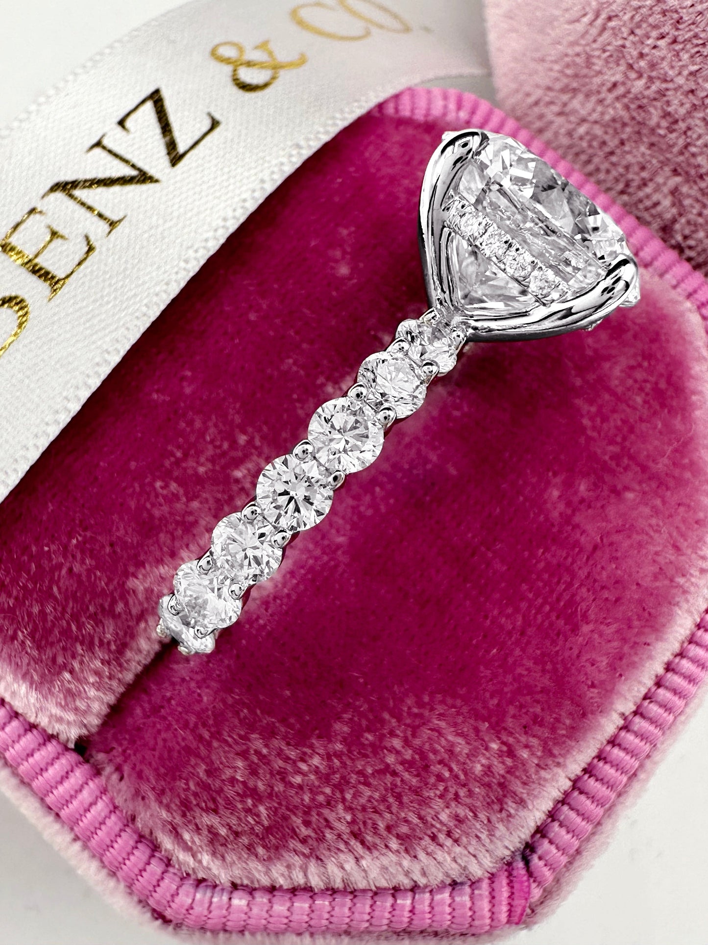 5ct Round Cut Diamond Engagement Ring with Hidden Halo and Eternity Band