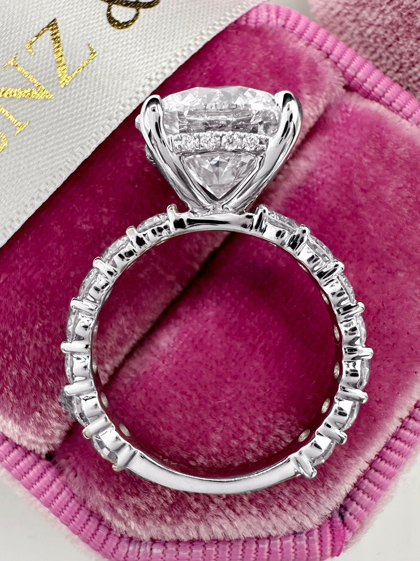 5ct lab grown diamond ring with hidden halo and eternity band