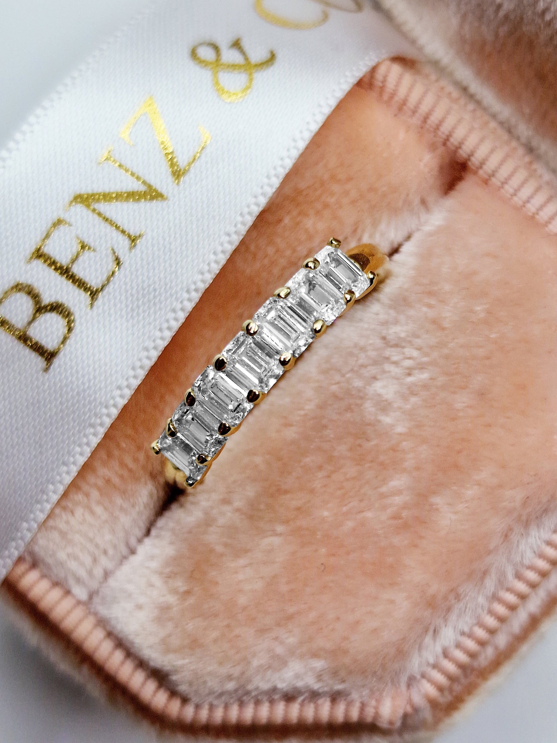 7-stone emerald cut lab grown diamond band, 1ct 15 pointers