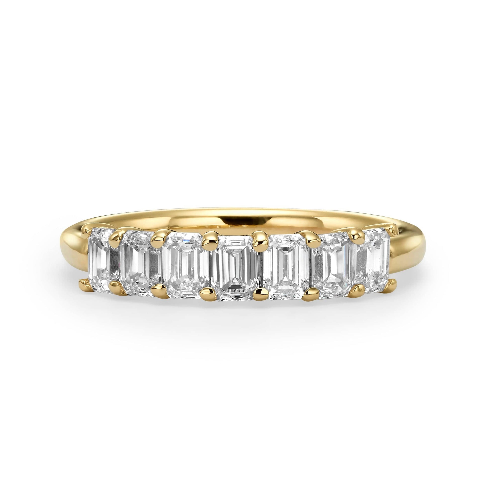 7-stone emerald cut lab grown diamond band ring