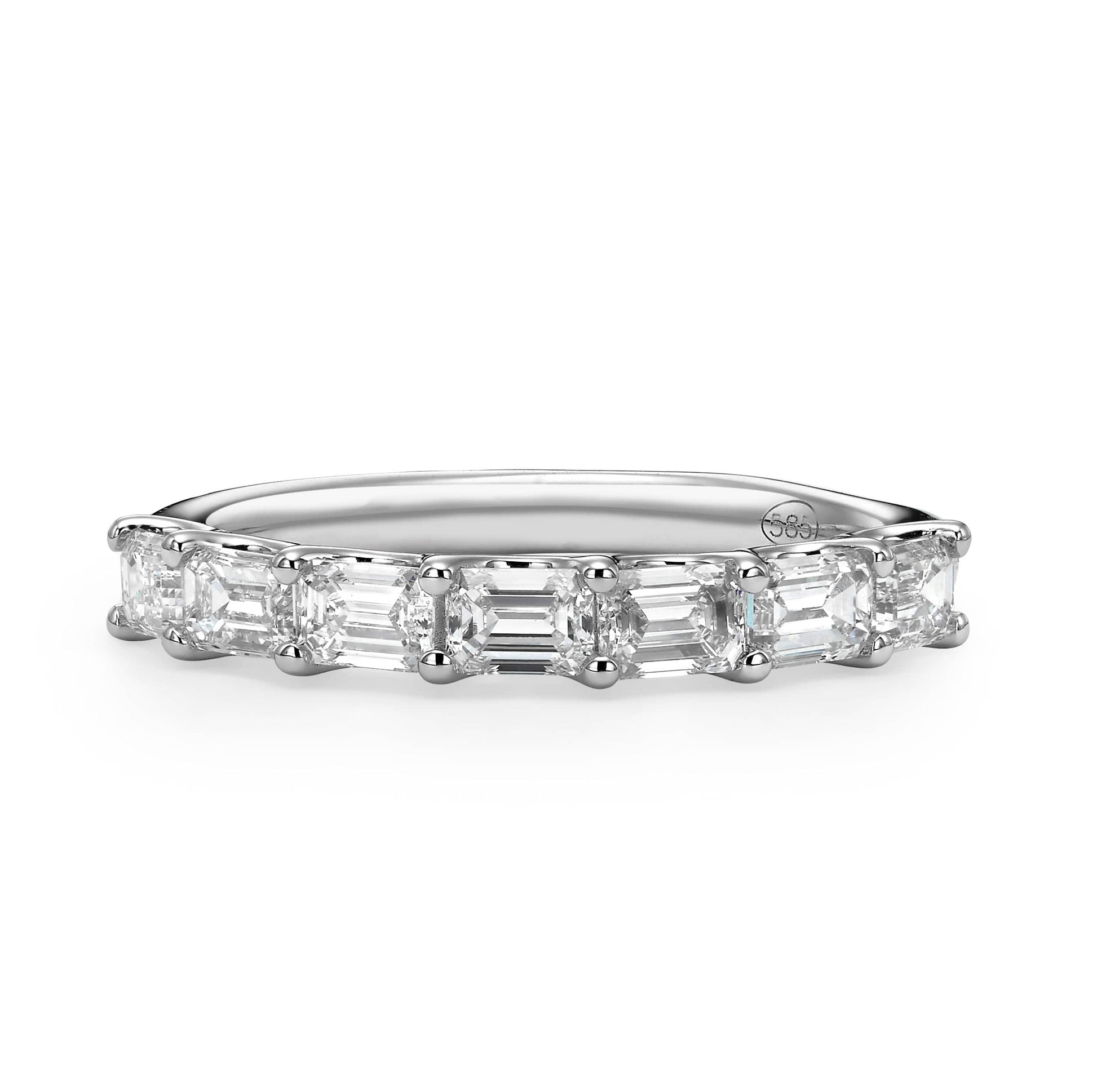 Emerald cut lab grown diamond eternity band in white gold or platinum