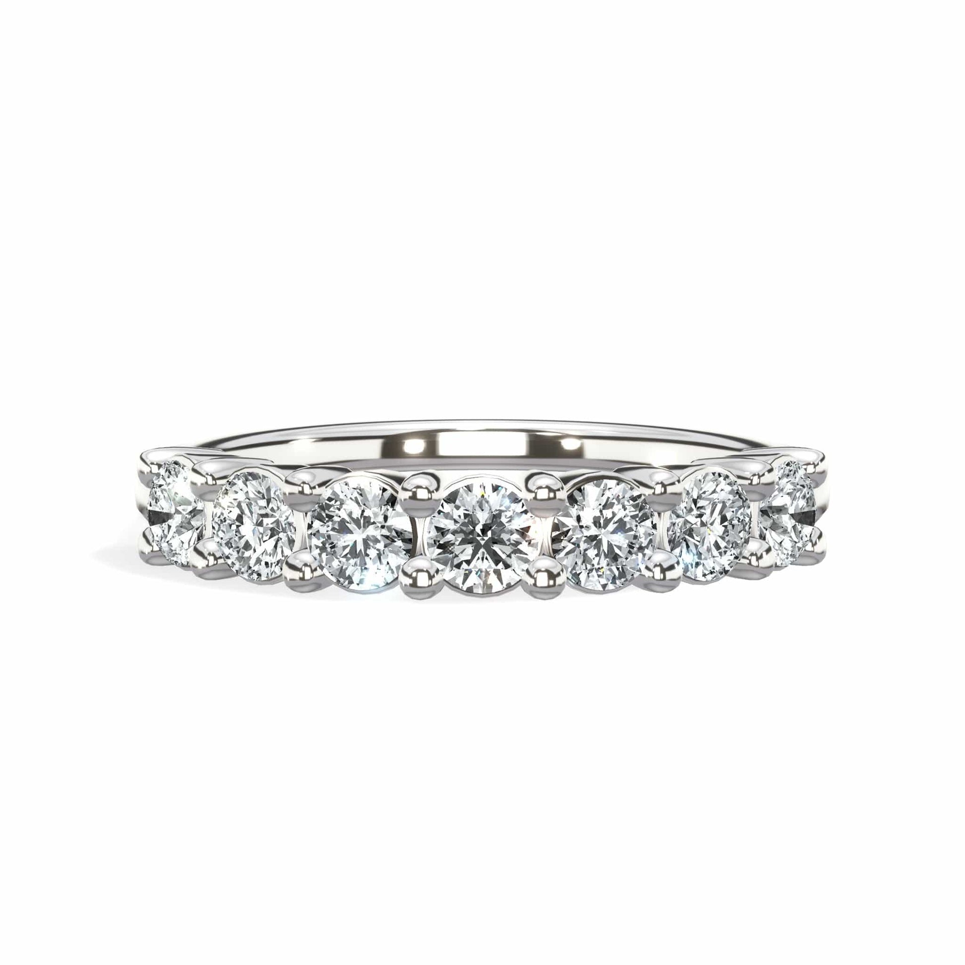 7 stone round diamond wedding band in 14k white gold