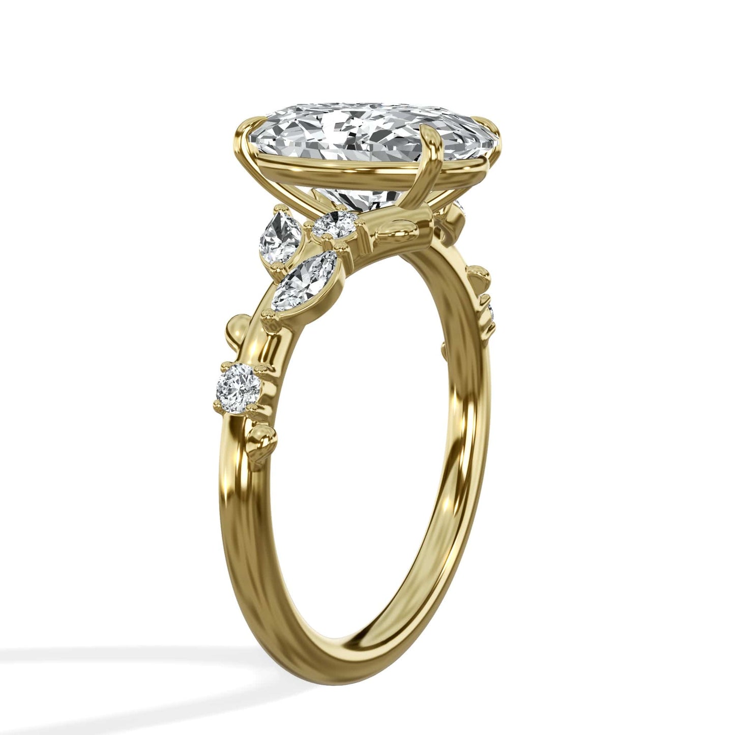 3.36 Carats Lab Grown Oval Cut Diamond Floral Engagement Ring Yellow Gold