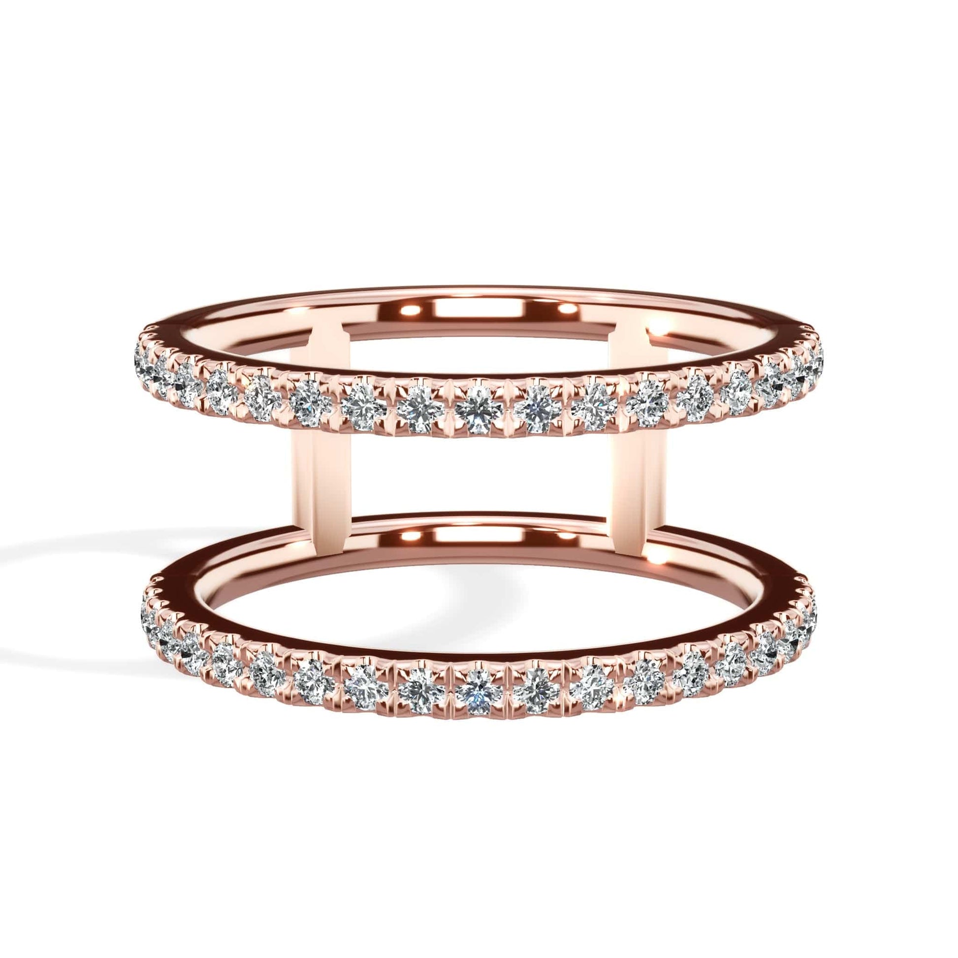 Double diamond band 14K rose gold ring with diamonds
