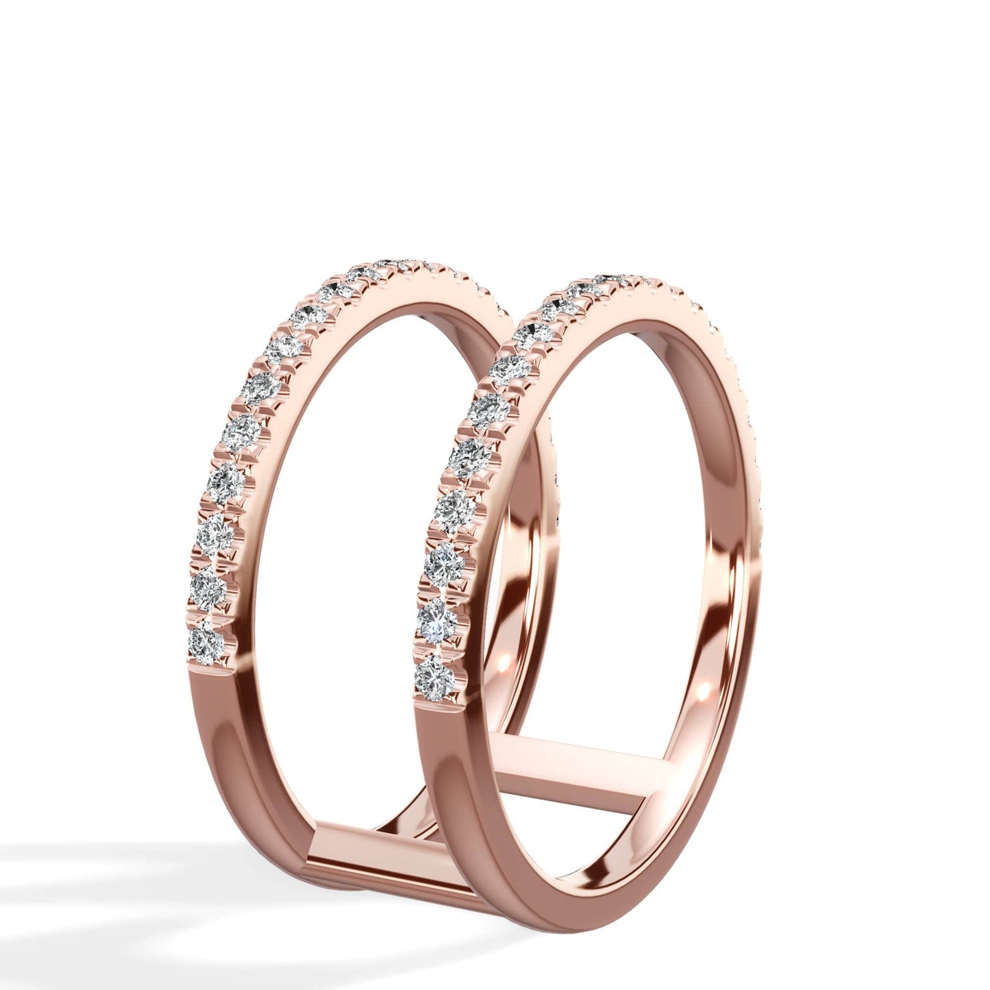 Double diamond band 14k rose gold ring