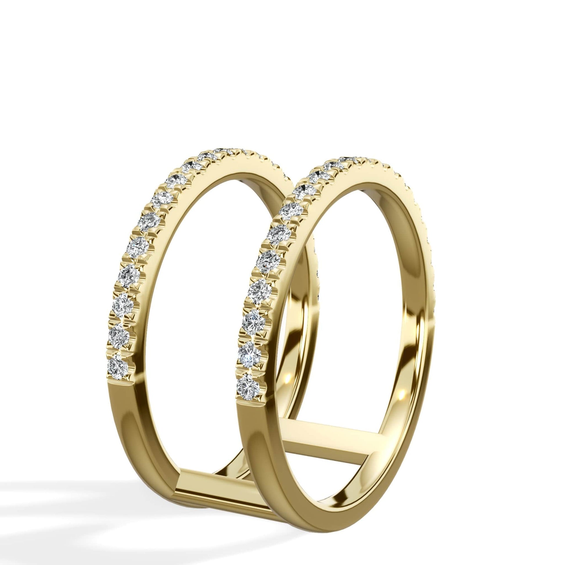 Double Diamond Band 14K Yellow Gold Ring with Diamonds