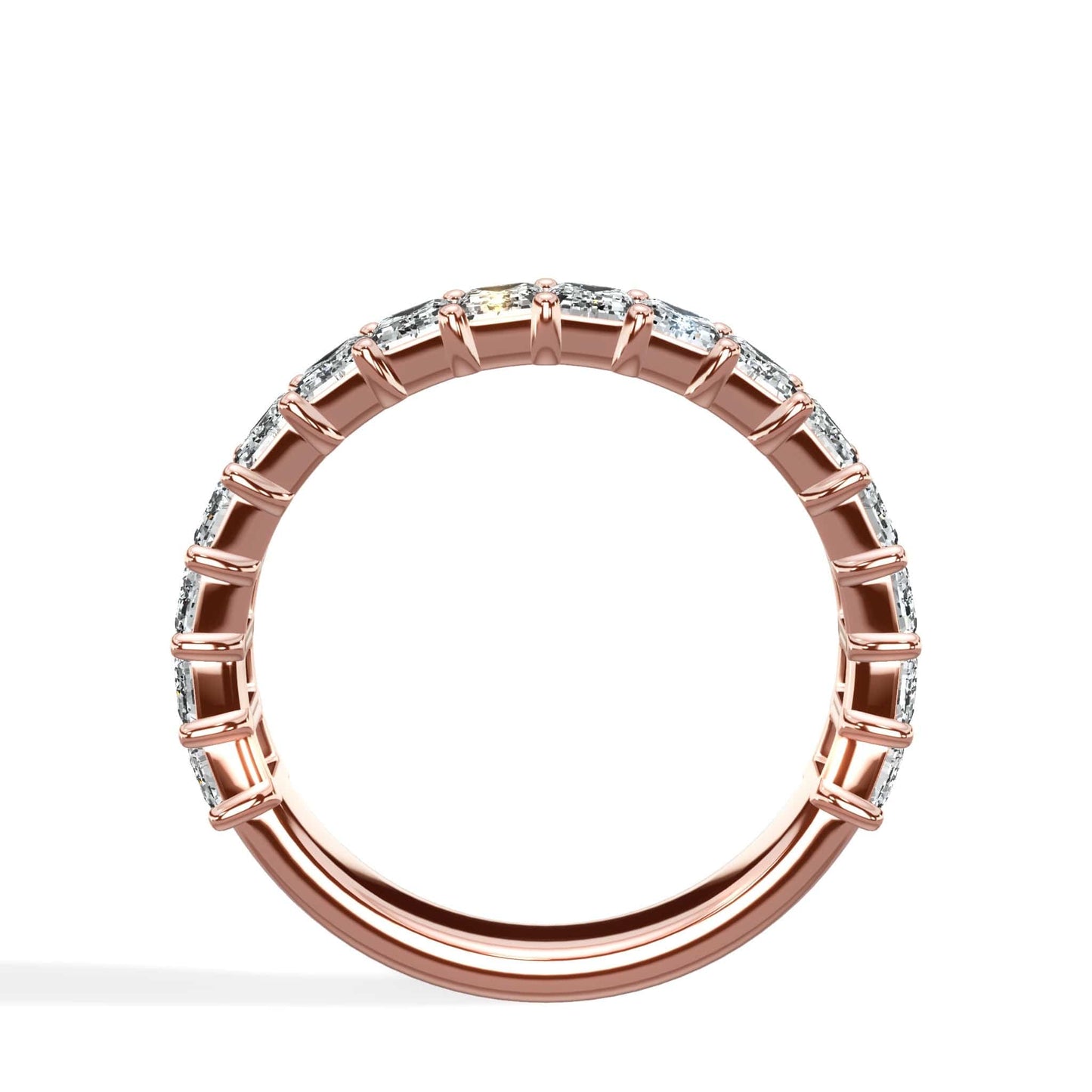 Emerald cut lab grown diamond eternity band in rose gold