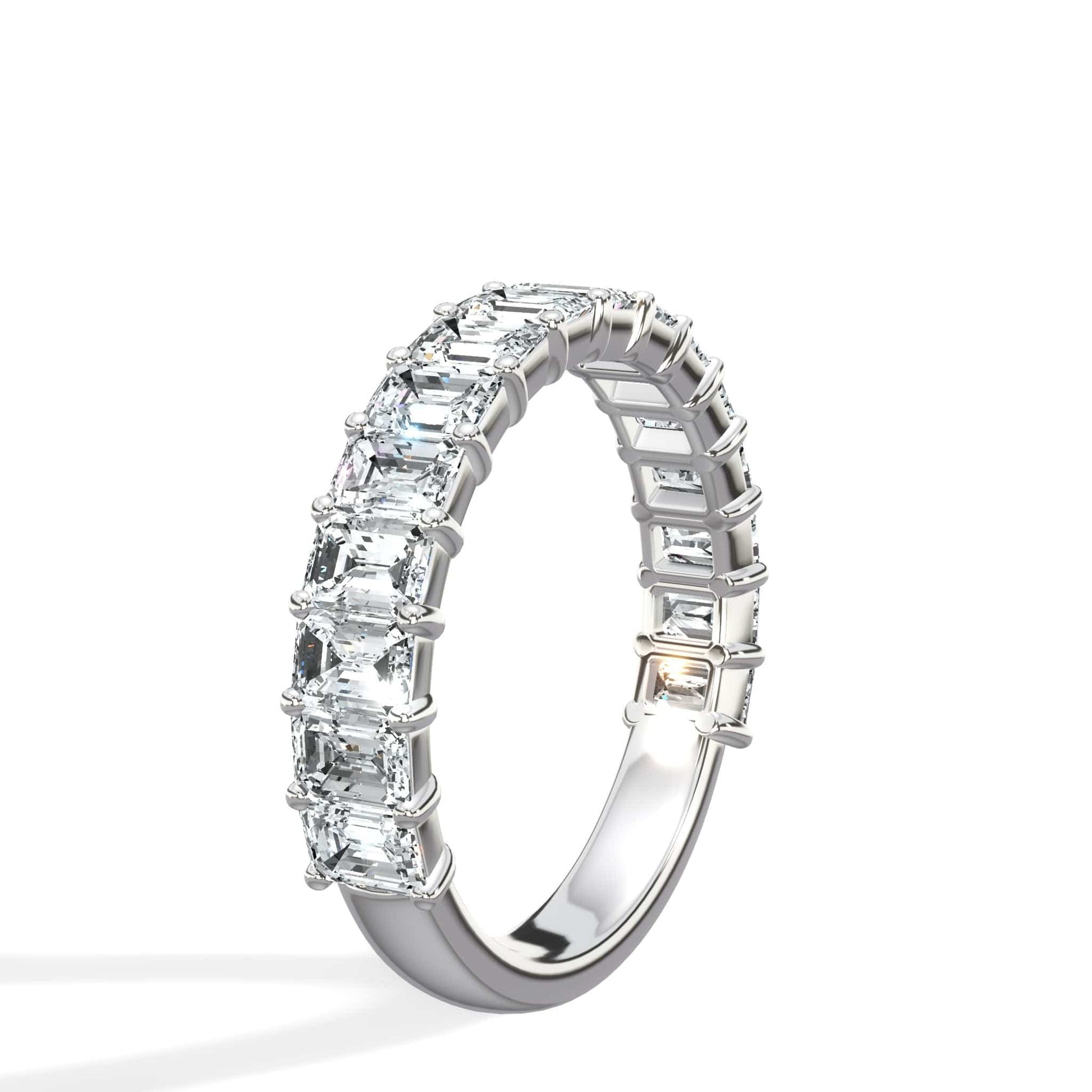 Emerald cut lab grown diamond eternity band in white gold