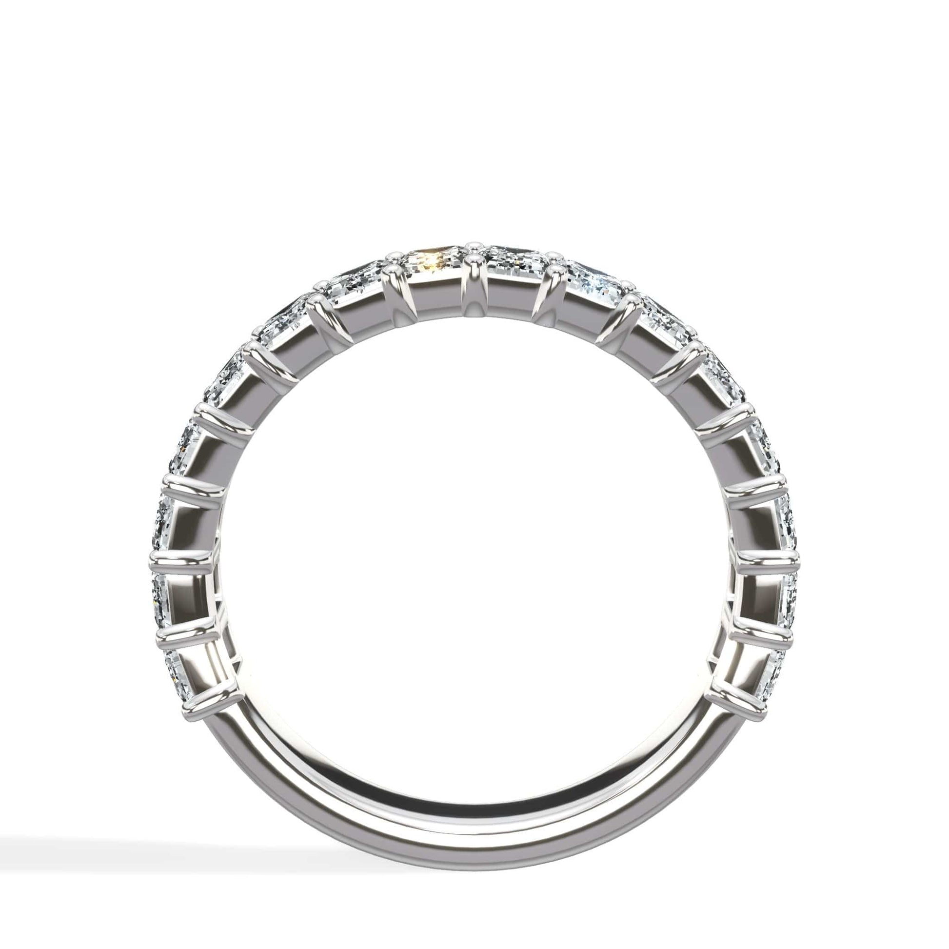 Emerald cut lab grown diamond eternity band in white gold
