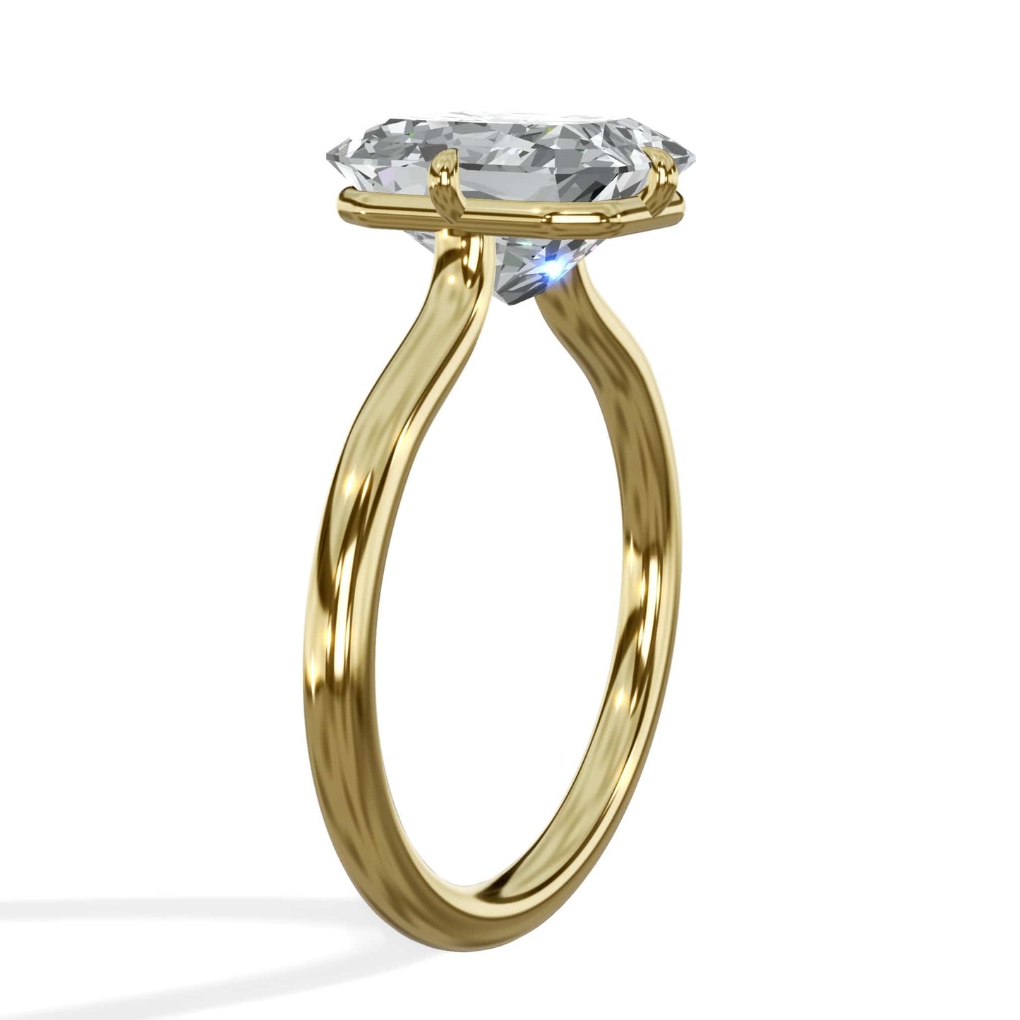3 Carat Radiant Cut Lab Grown Diamond Petal Prong Solitaire Engagement Ring Yellow Gold