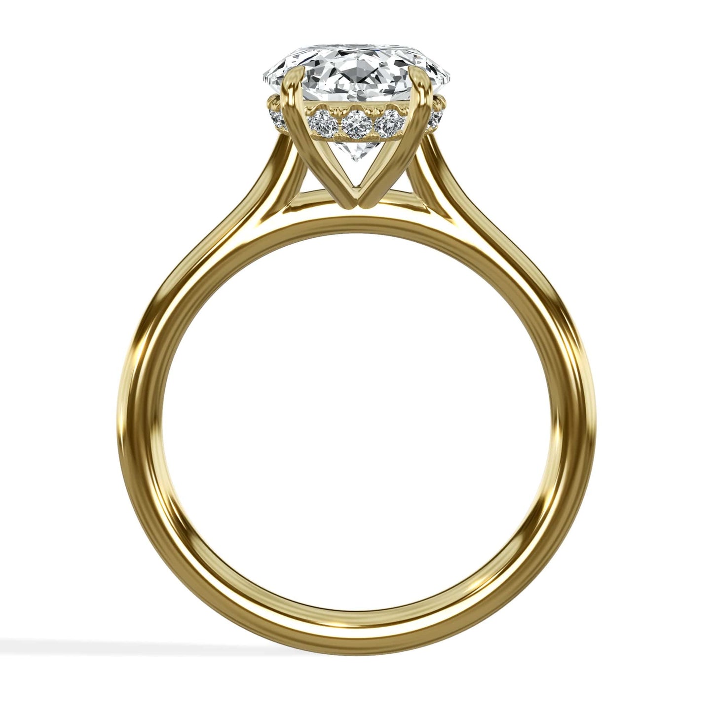 3.18 Carats Lab Grown Oval Cut Cathedral Solitaire Hidden Halo Diamond Engagement Ring