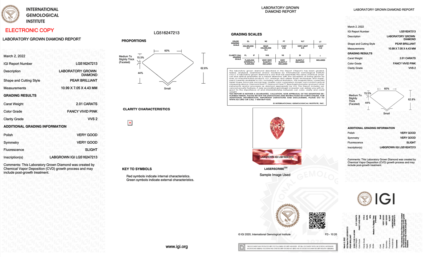 Pink pear diamond certificate