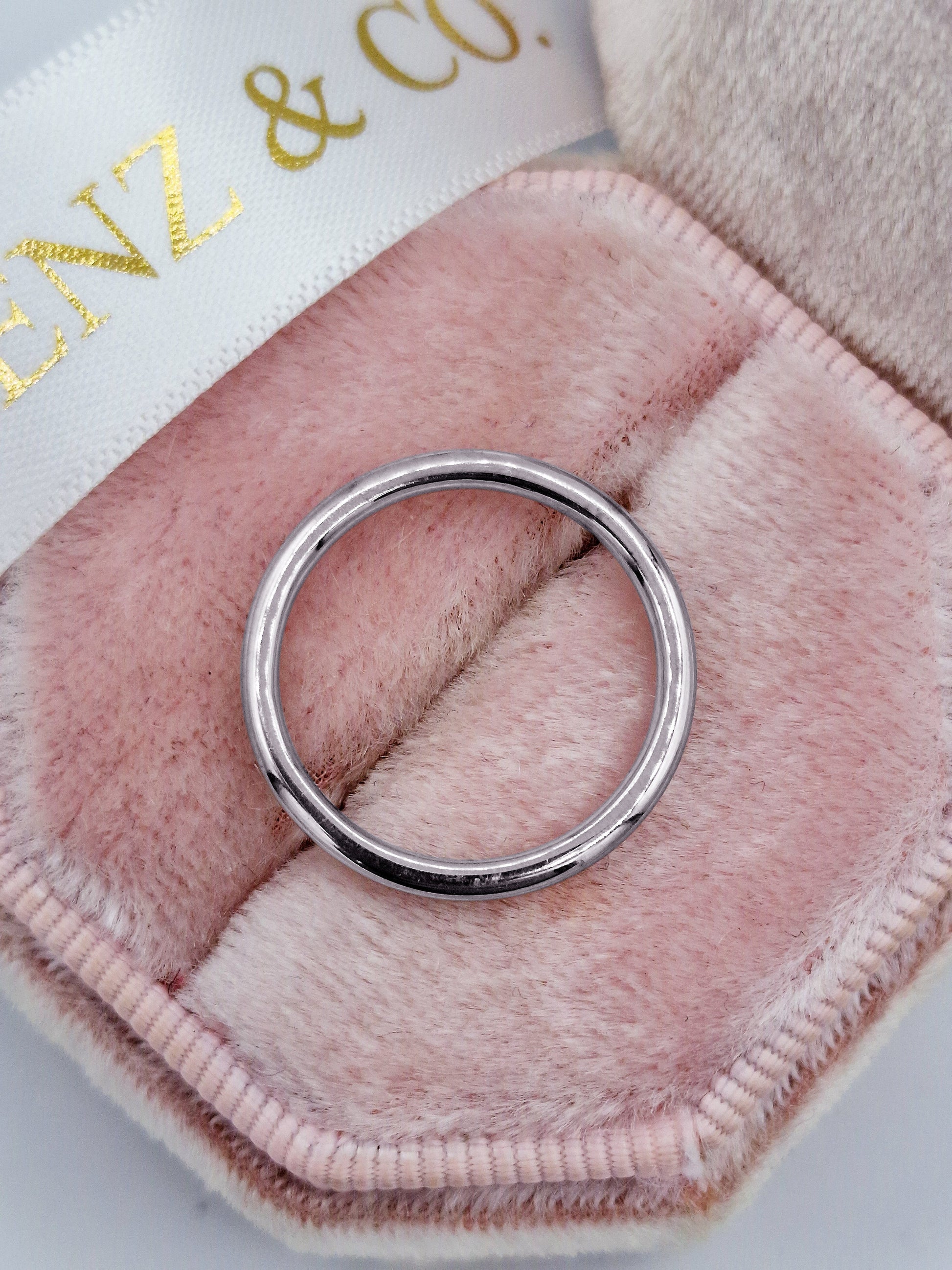 80mm plain matching wedding band in pink velvet box