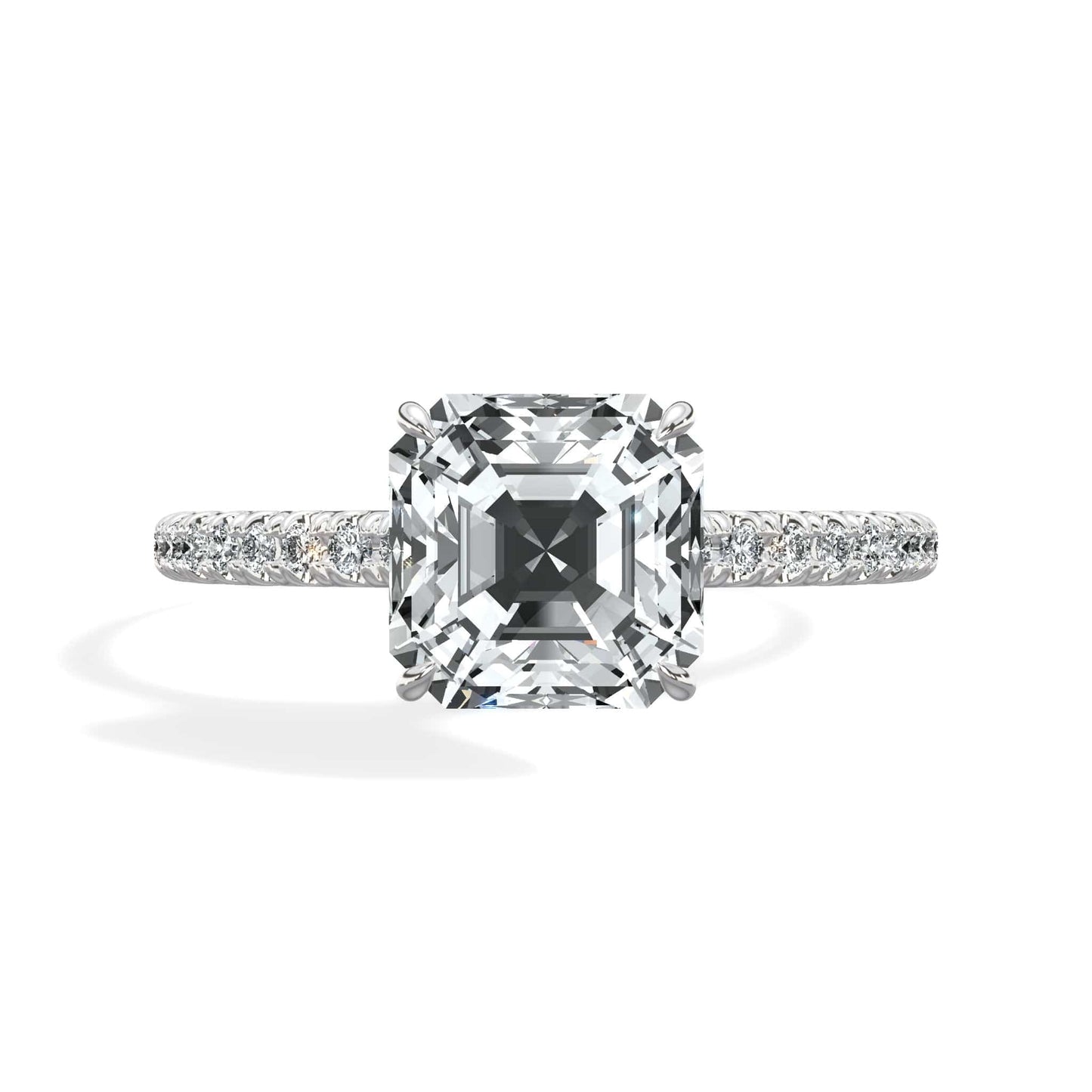 Asscher cut diamond ring with white gold band