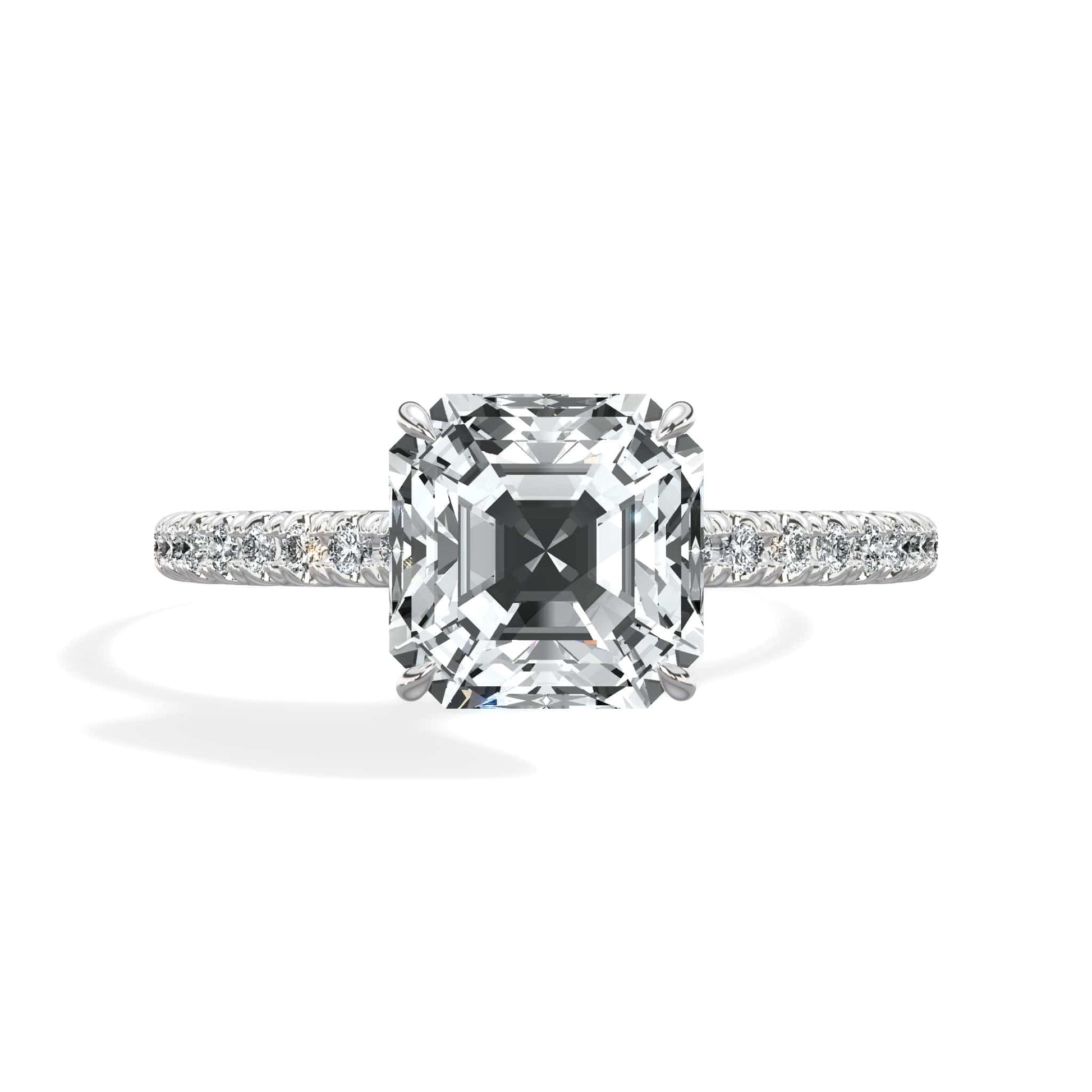 Asscher cut diamond ring with white gold band
