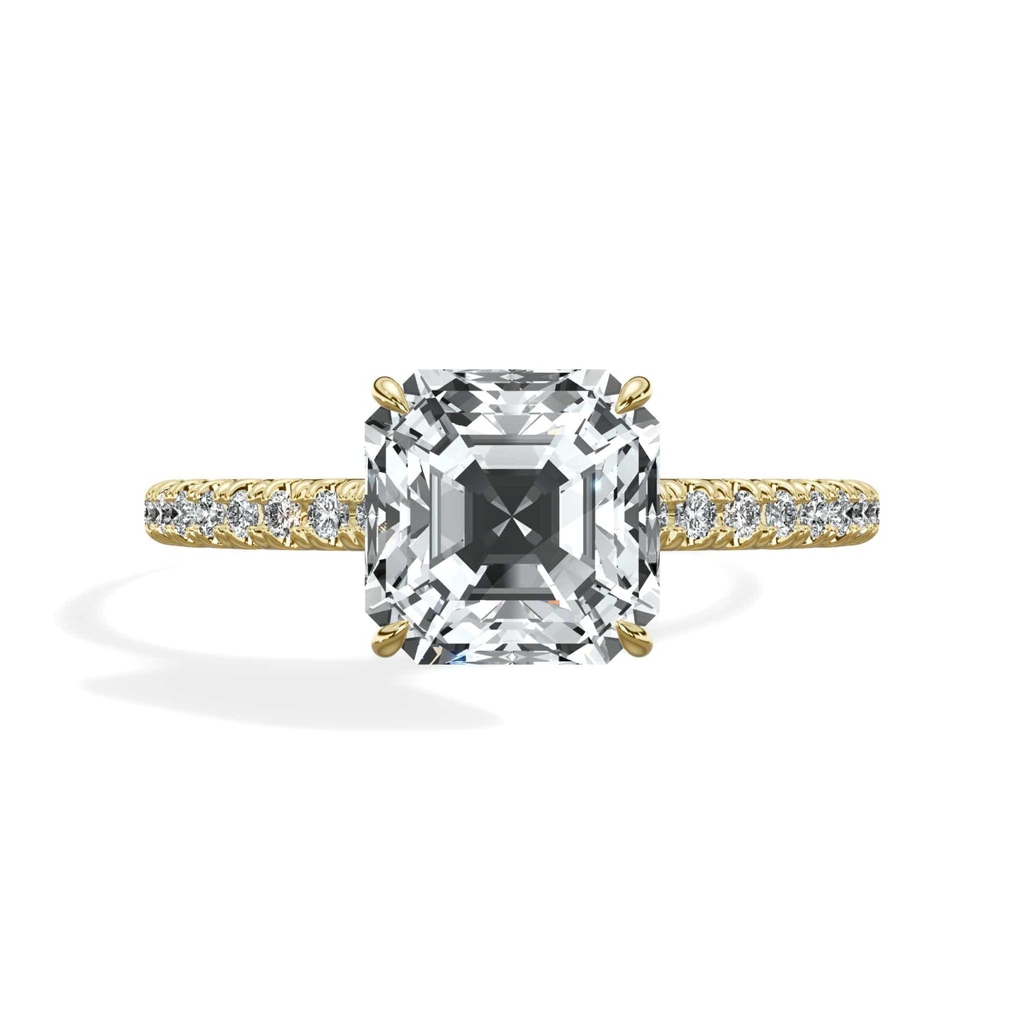Asscher cut diamond ring in yellow gold