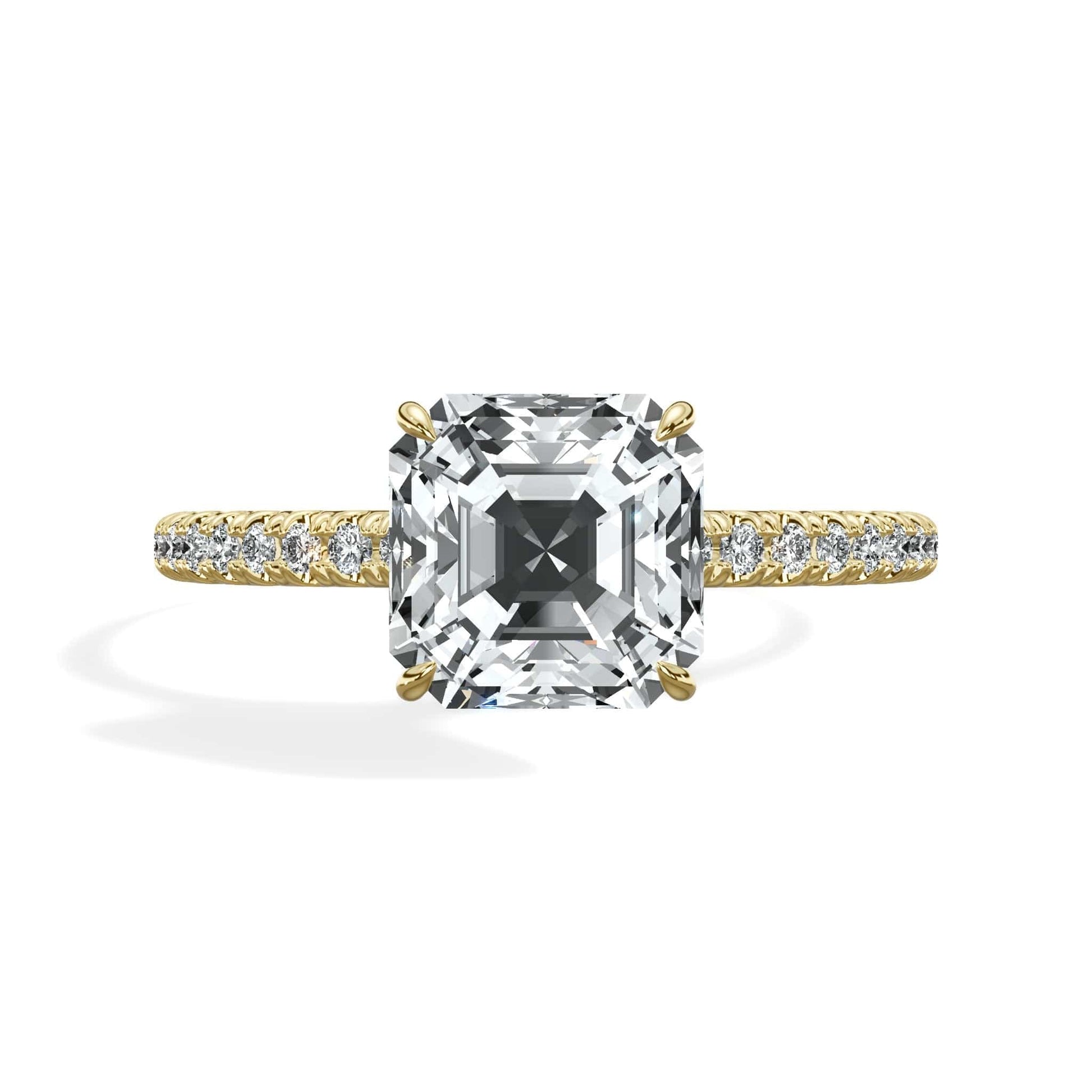Asscher cut diamond ring in yellow gold