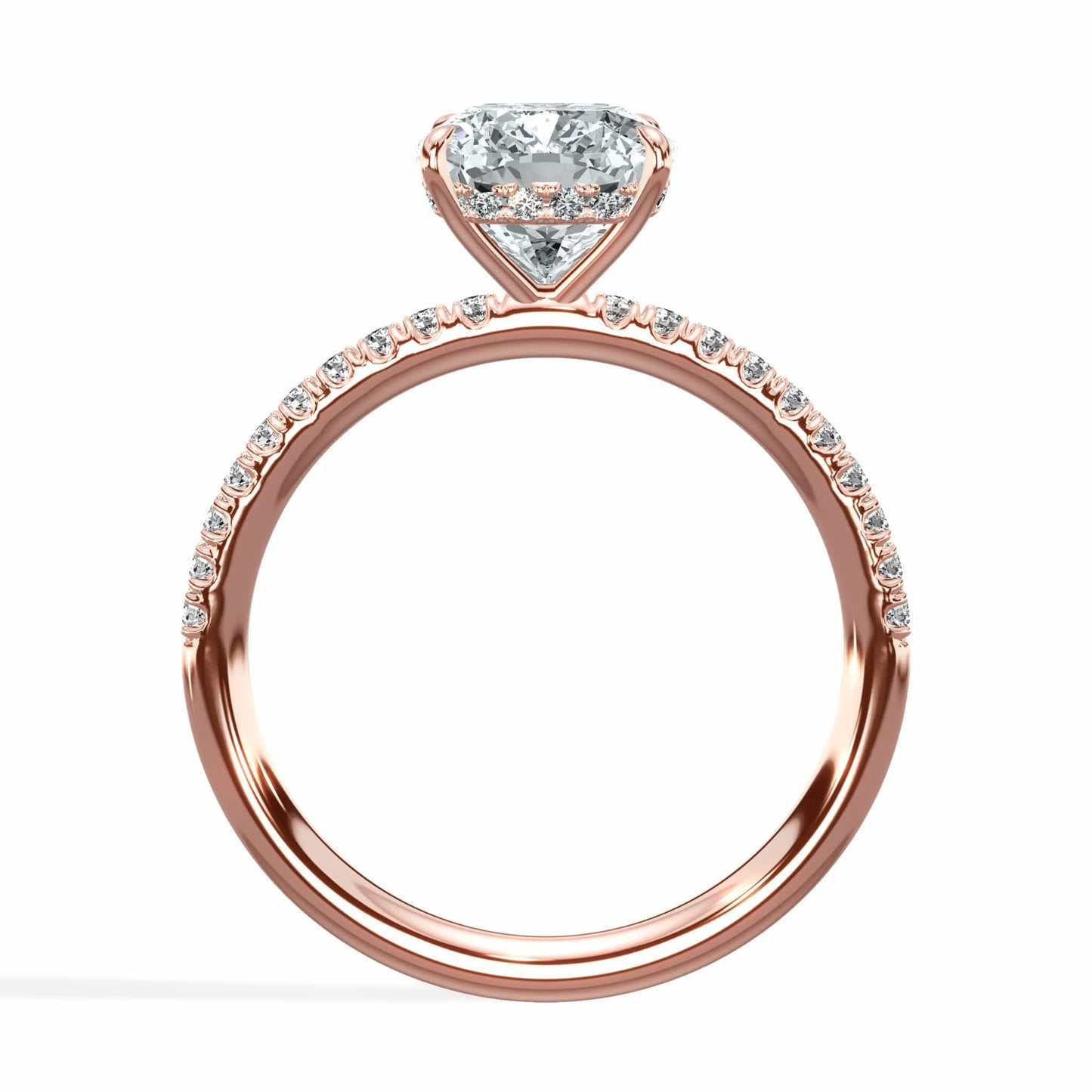 Rose gold diamond ring with princess cut center stone.