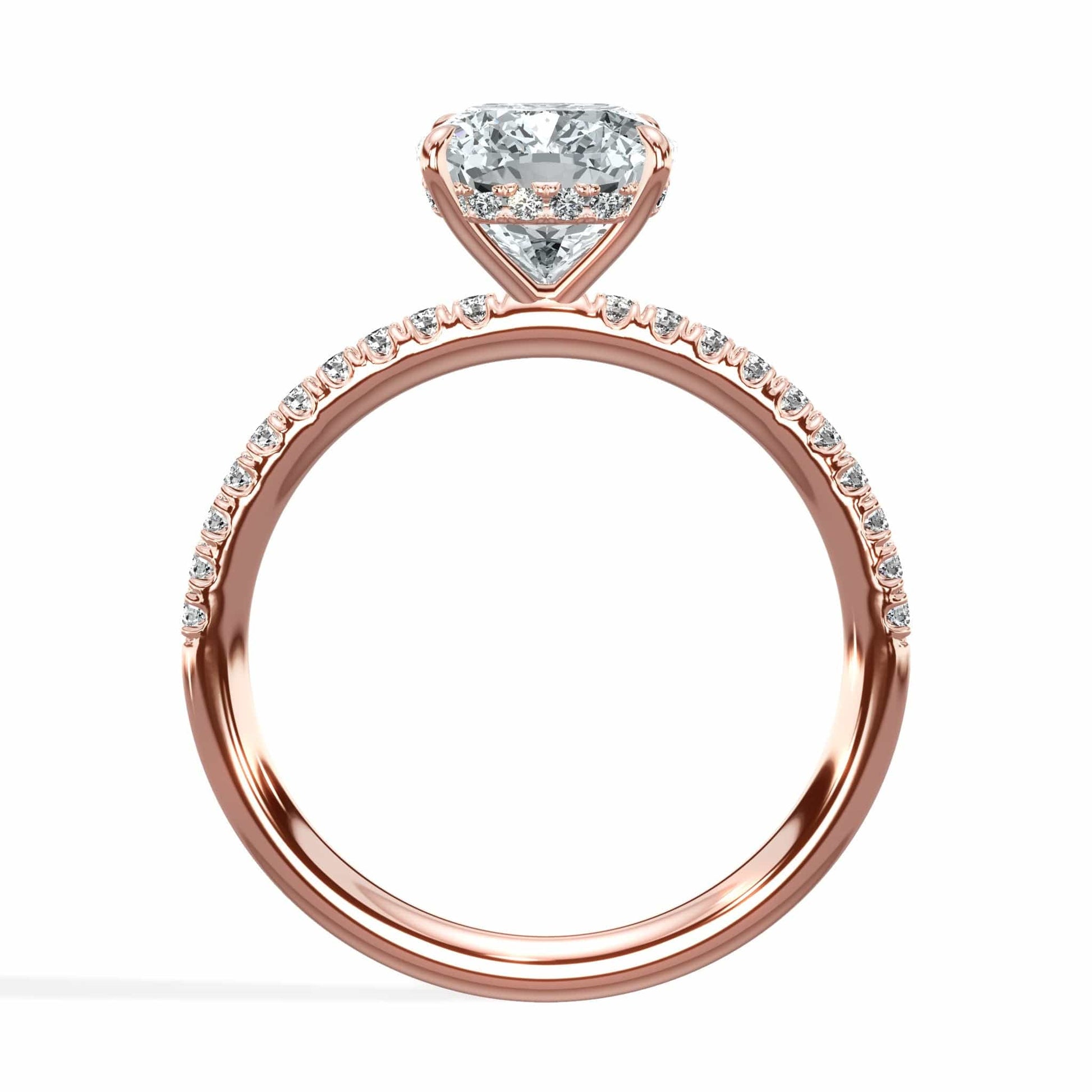 Rose gold diamond ring with princess cut center stone.