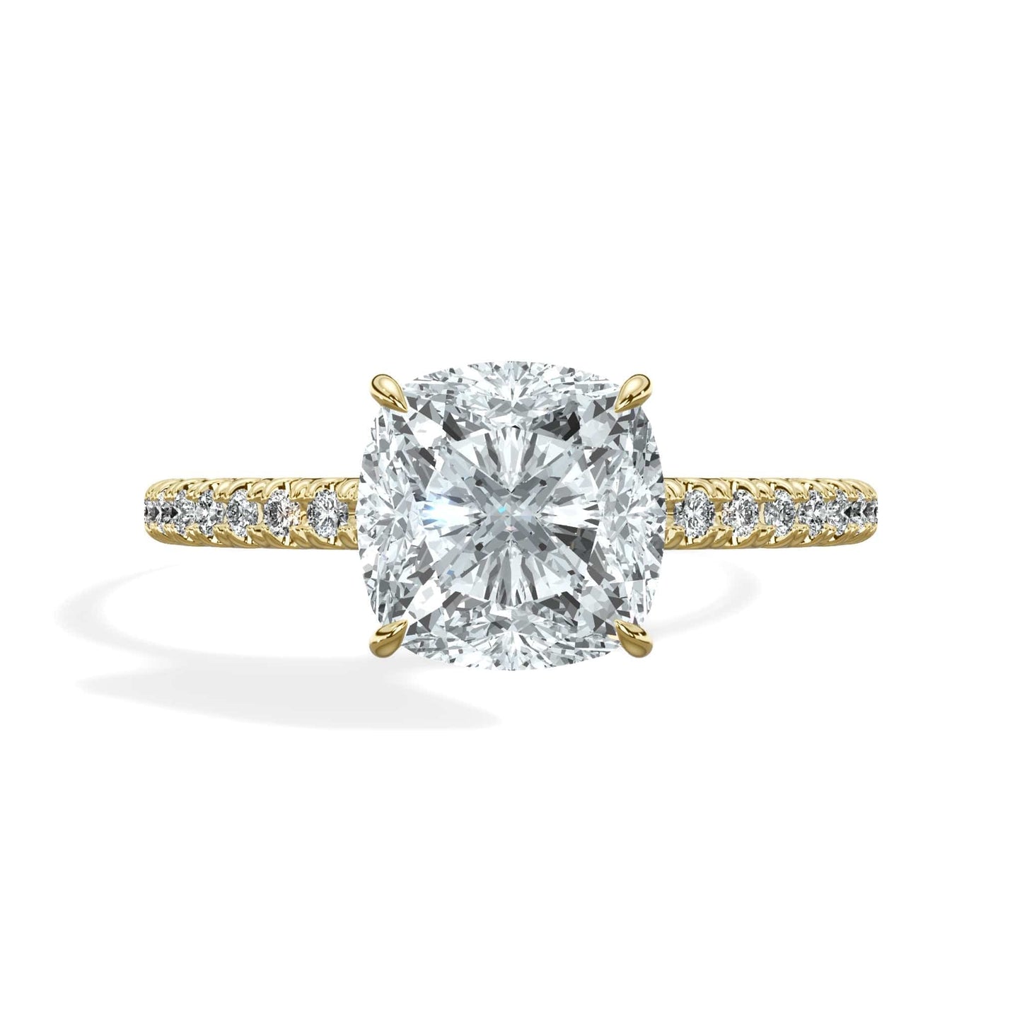 Cushion cut diamond ring in yellow gold