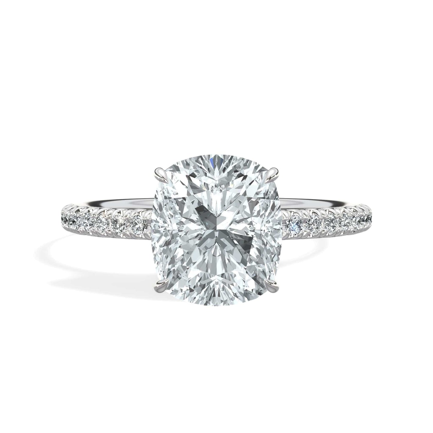 Wide cushion cut diamond engagement ring in white gold