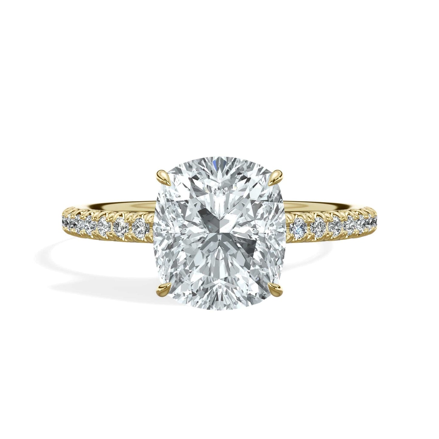Cushion cut diamond ring in yellow gold