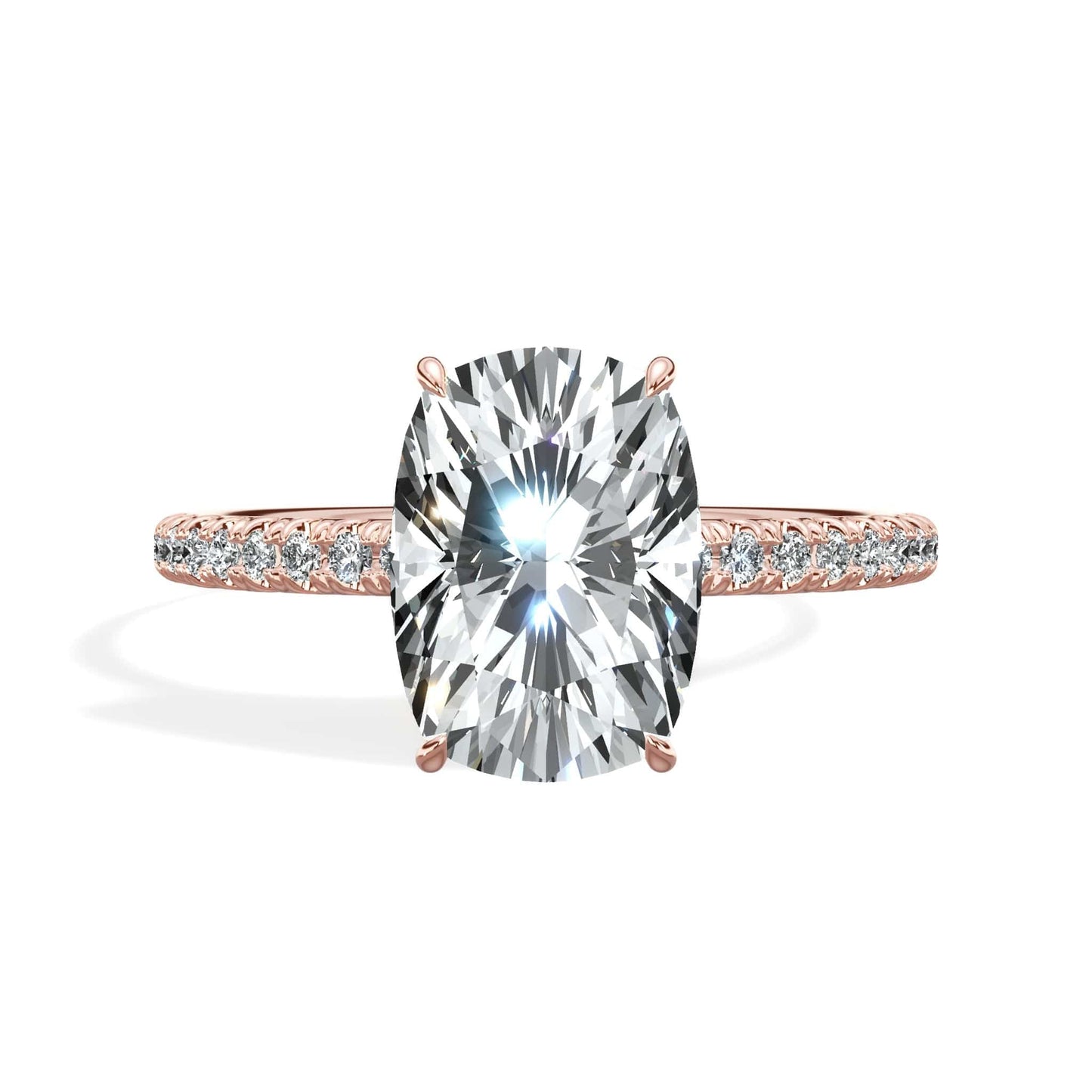 Rose gold wide cushion cut diamond ring