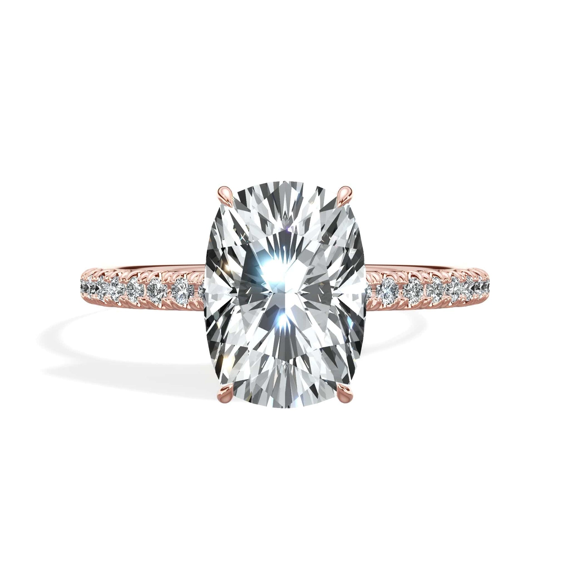 Rose gold wide cushion cut diamond ring