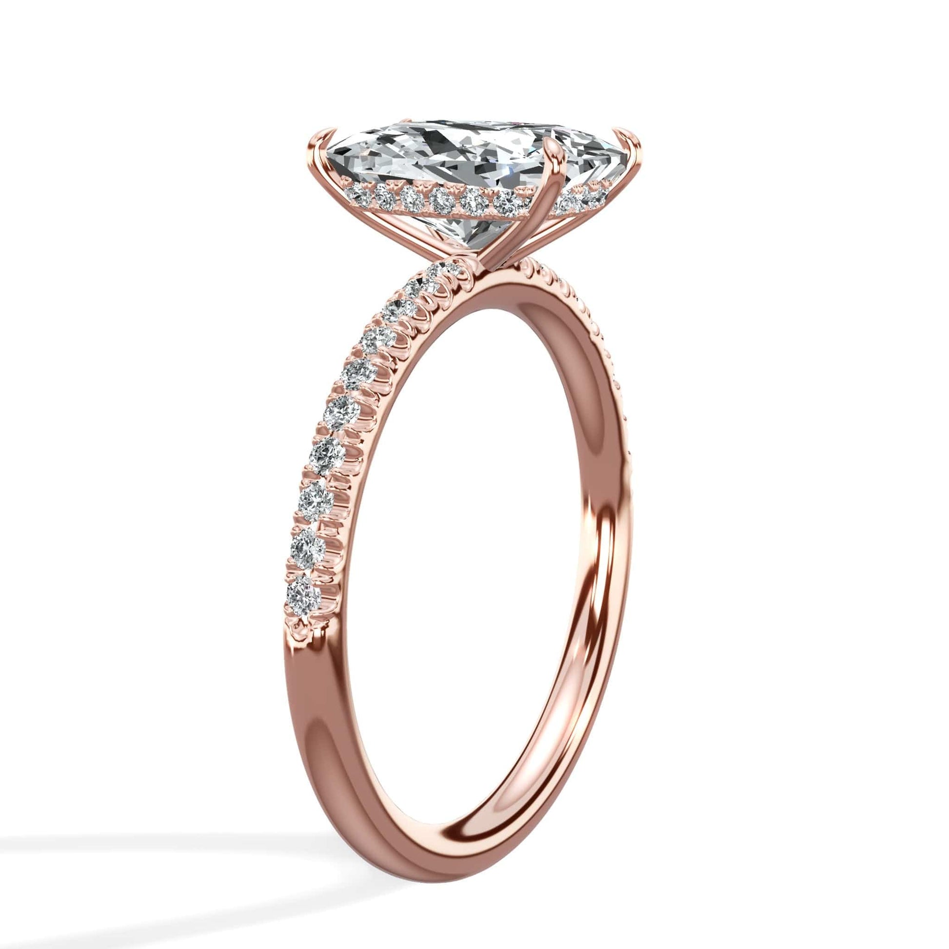 Rose gold wide cushion diamond ring