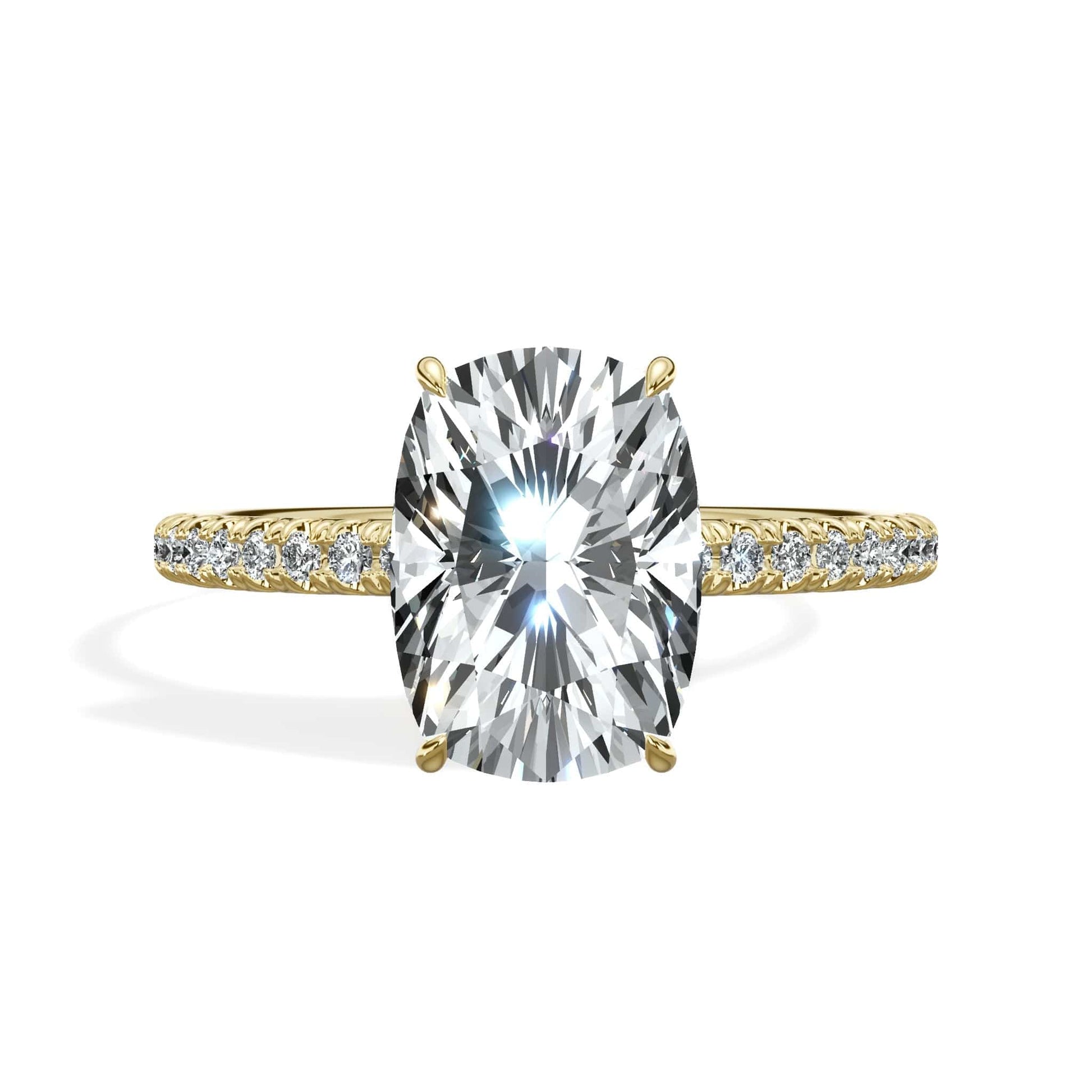 Wide Cushion Diamond Ring in Yellow Gold