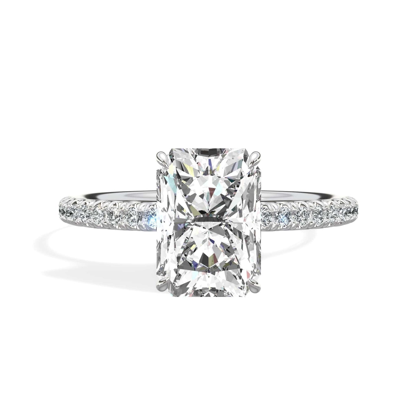 Radiant cut diamond ring in white gold