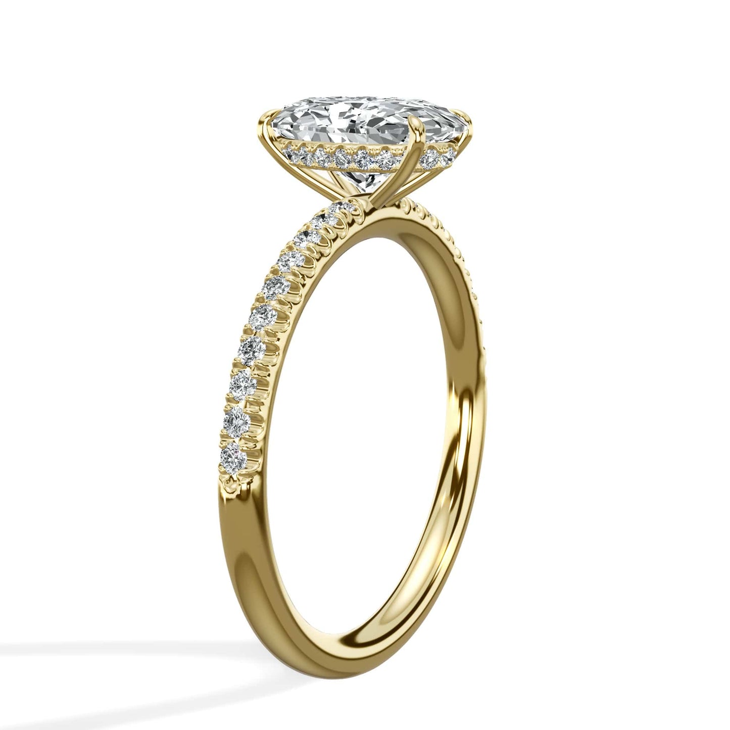 2.00 Carats Lab Grown Oval Cut Micropaved Side Stones Hidden Halo Diamond Engagement Ring Yellow Gold