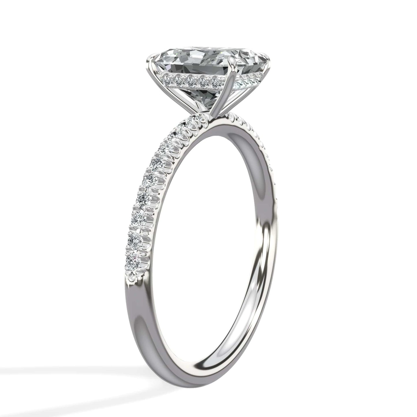 2.00 Carats Lab Grown Radiant Cut Micropaved Side Stones Hidden Halo Diamond Engagement Ring