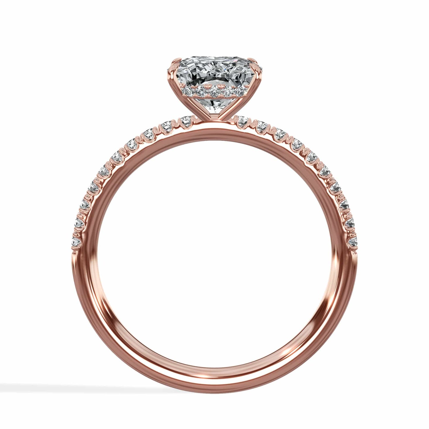 2.00 Carats Elongated Cushion Cut Micropave Side Stones Hidden Halo Diamond Engagement Ring