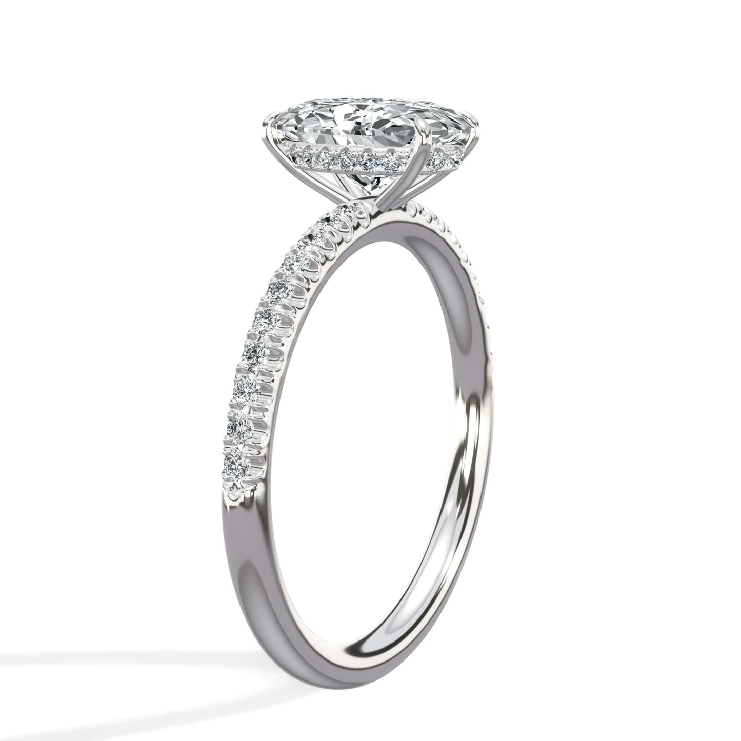 2 Carat Lab Grown Oval Cut Micropaved Side Stones Hidden Halo Diamond Engagement Ring