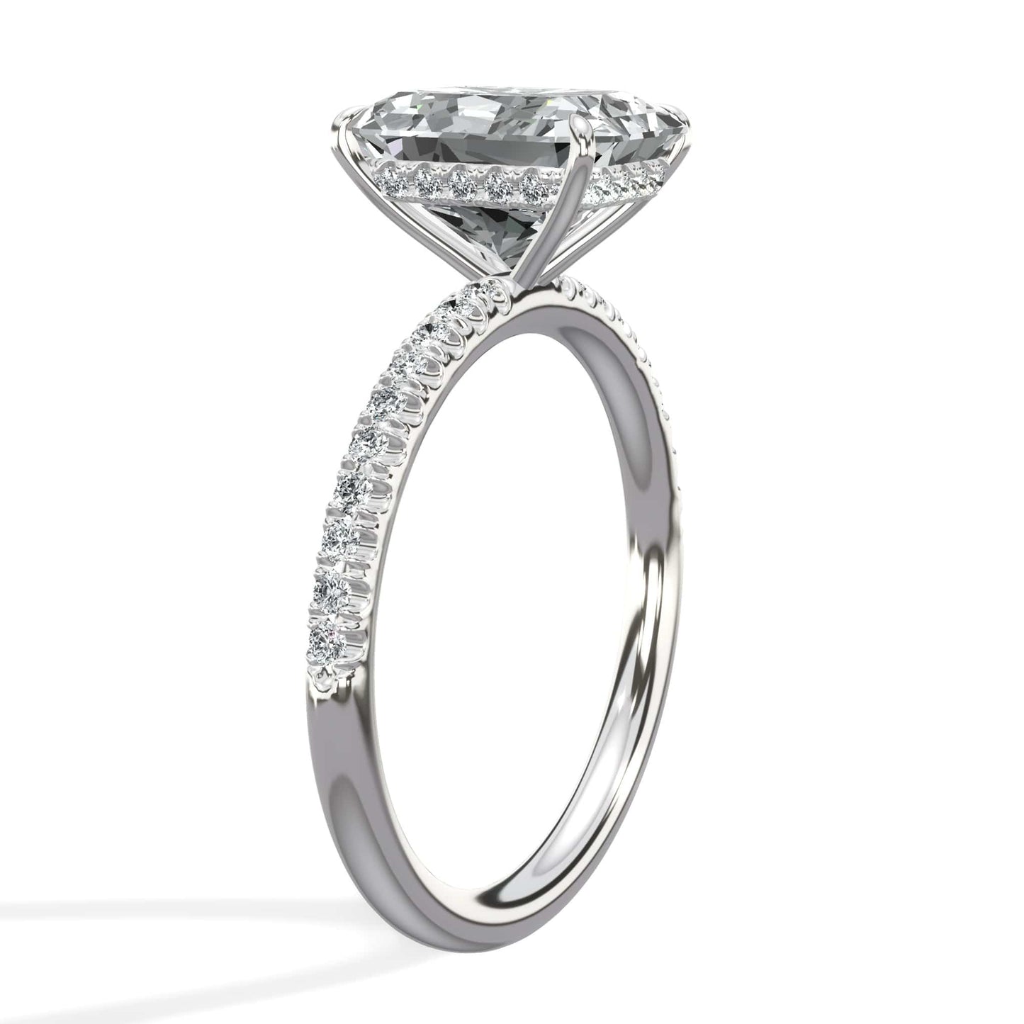 3.00 Carats Lab Grown Radiant Cut Micropaved Side Stones Hidden Halo Diamond Engagement Ring