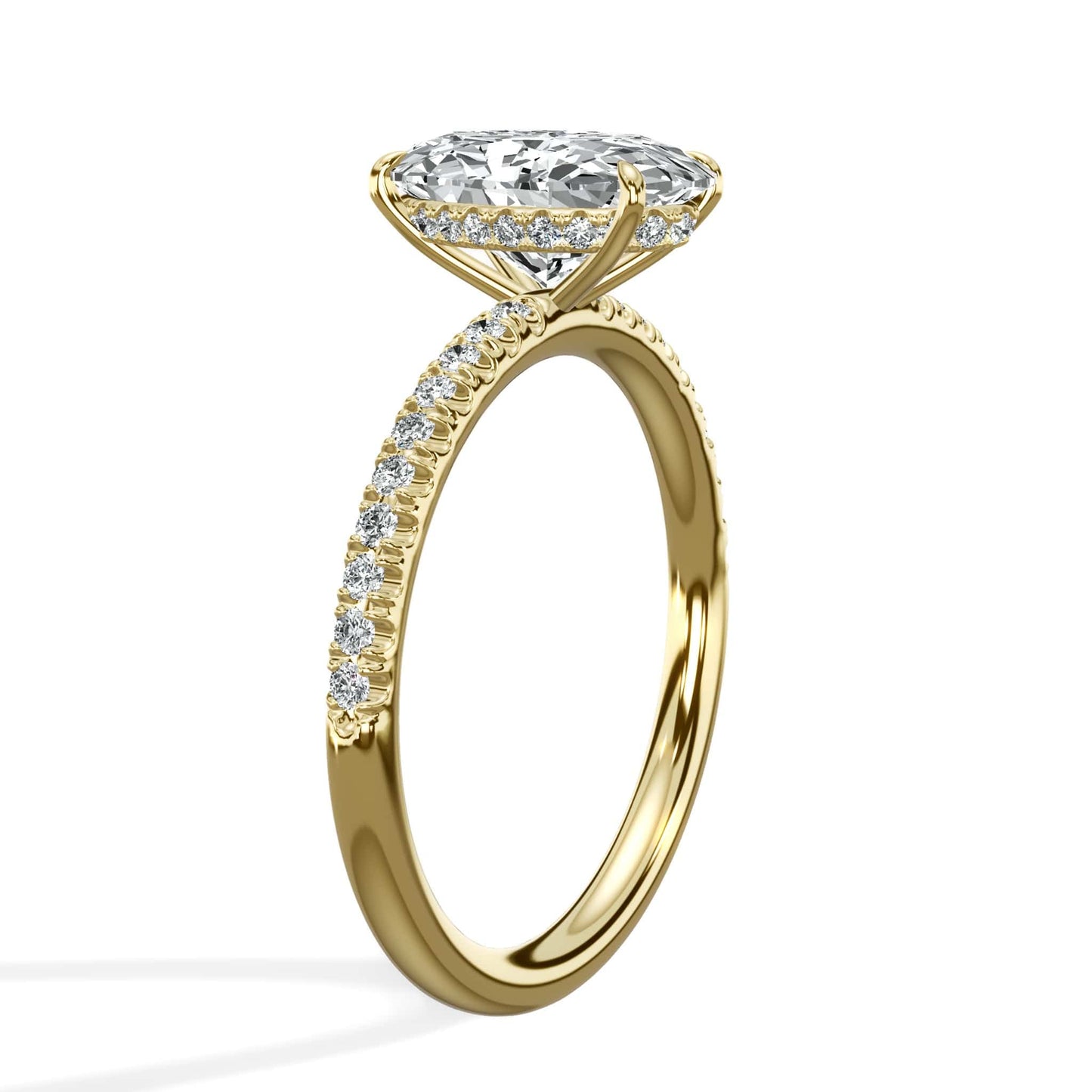 2.50 Carats Lab Grown Oval Cut Micropaved Side Stones Hidden Halo Diamond Engagement Ring