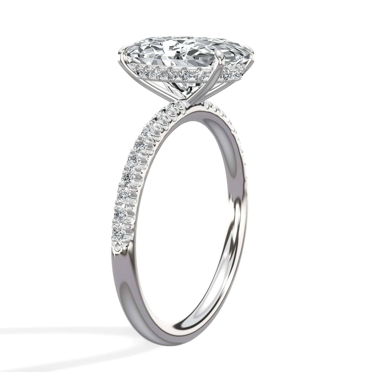 3.50 Carats Lab Grown Oval Cut Micropaved Side Stones Hidden Halo Diamond Engagement Ring