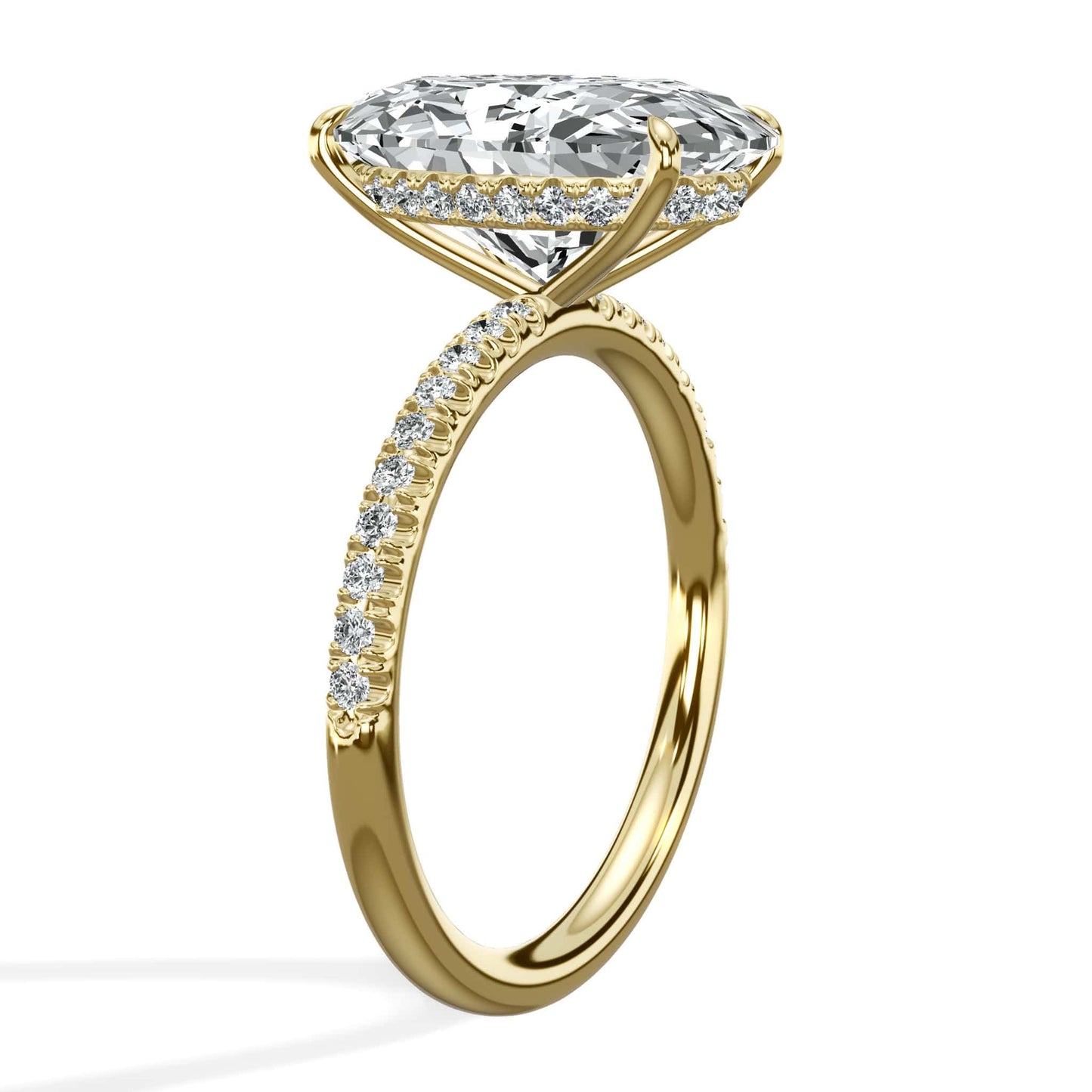 5.50 Carats Lab Grown Oval Cut Micropaved Side Stones Hidden Halo Diamond Engagement Ring