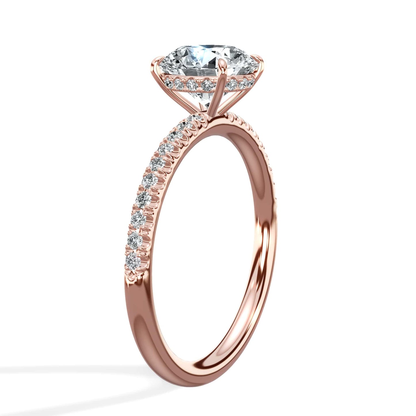 2 Carats Lab Grown Round Brilliant Cut Micropave Side Stones Hidden Halo Diamond Engagement Ring Rose Gold