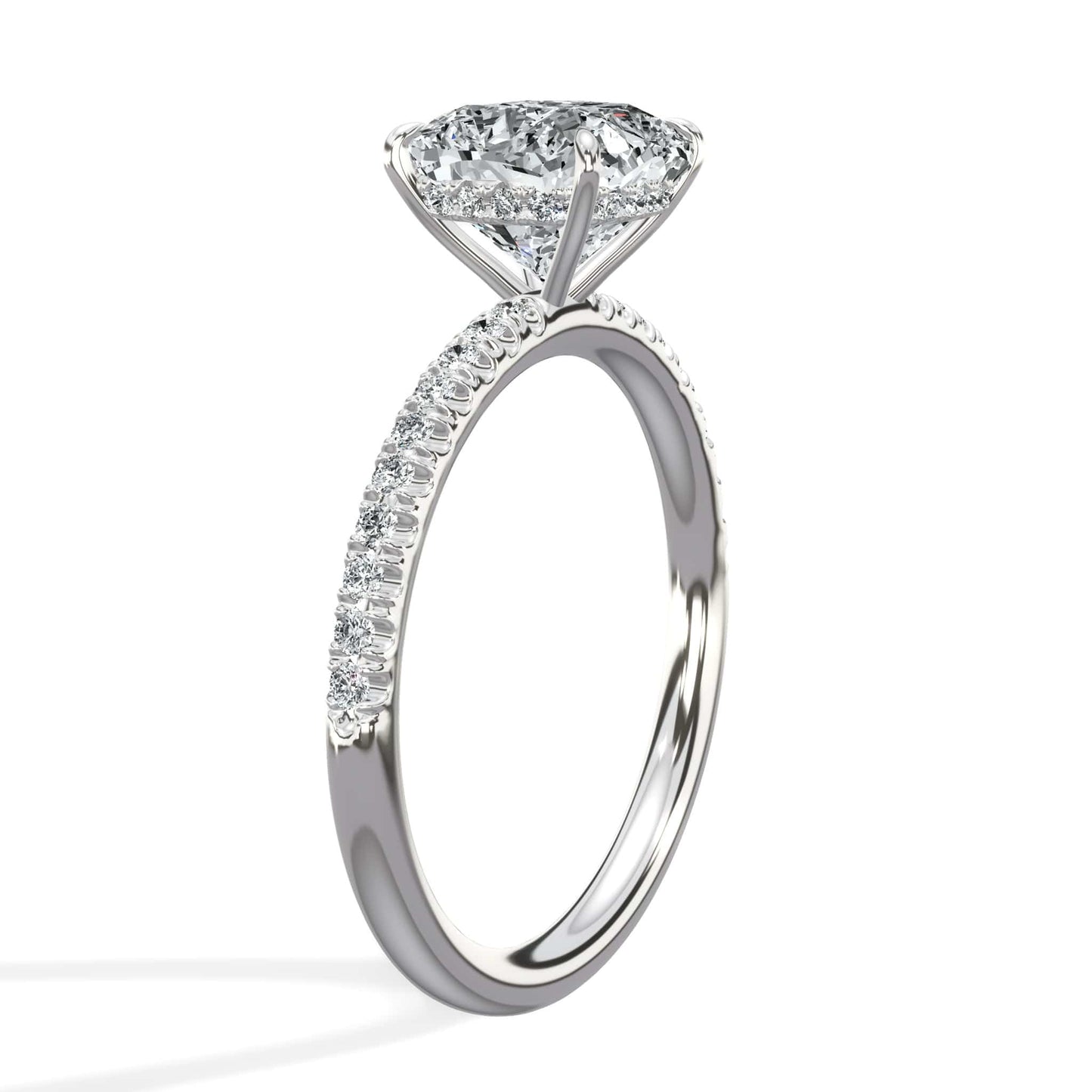 2.50 Carats Lab Grown Cushion Cut Side Stones Hidden Halo Diamond Engagement Ring