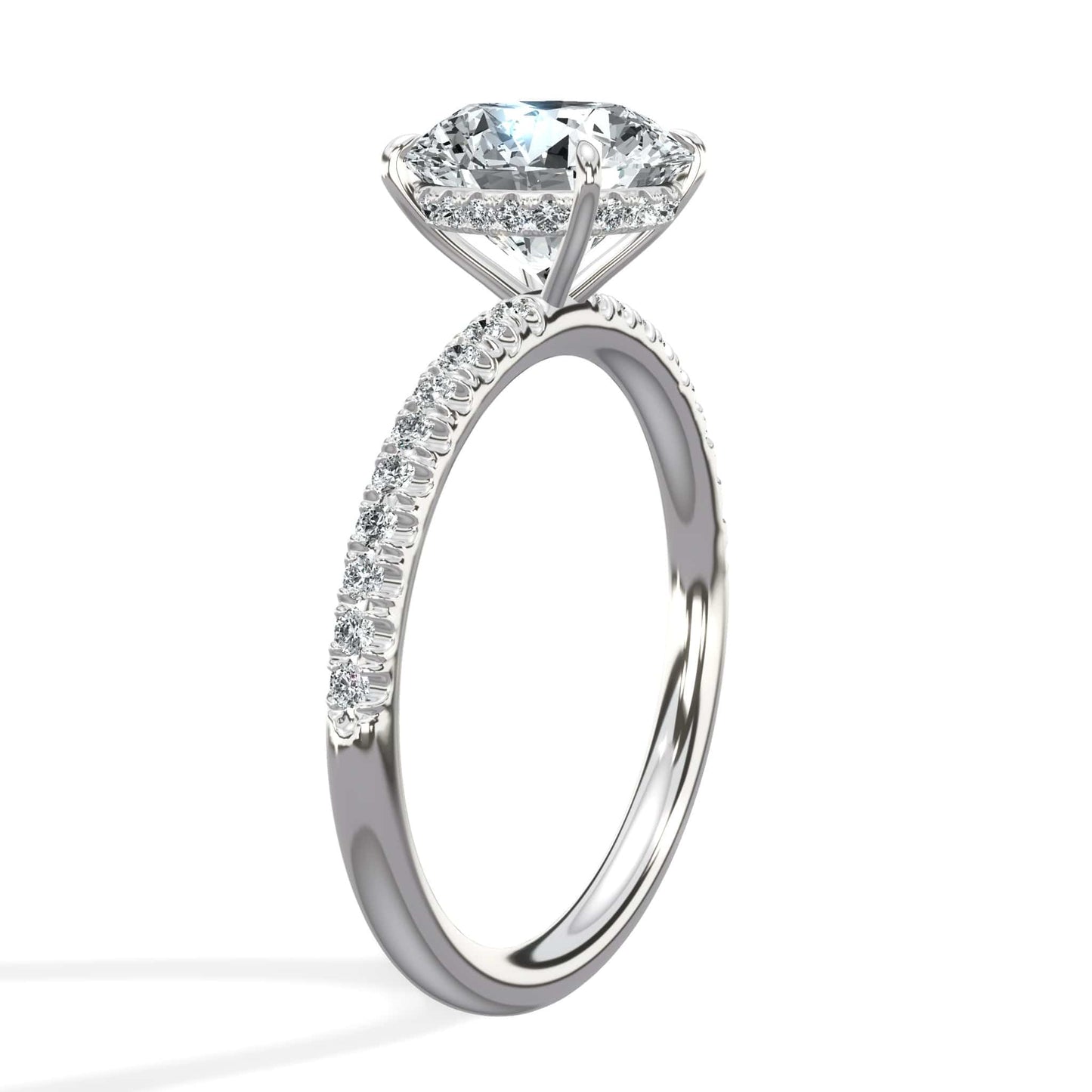 2.50 Carats Lab Grown Round Brilliant Cut Micropave Side Stones Hidden Halo Accented Prongs Diamond Engagement Ring